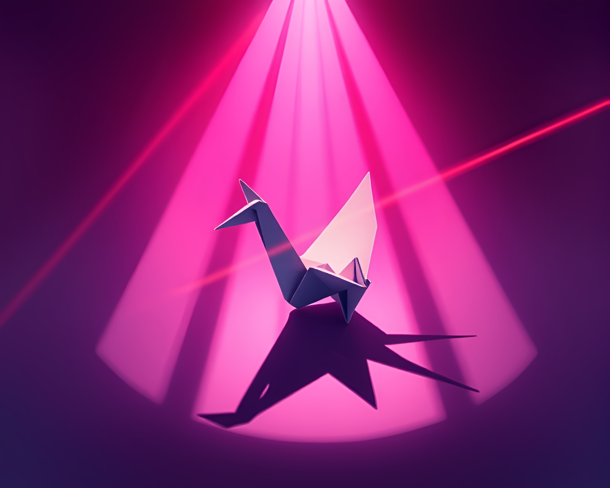 Neon Origami Crane Illuminated by Cyberpunk Laser Lights – free AI stock image