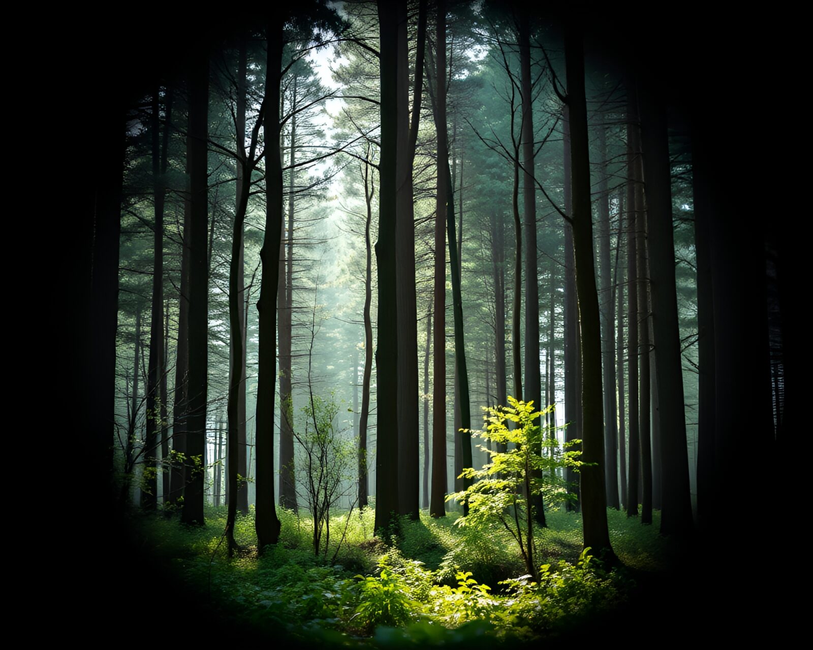 Magical forest with unique bio-organic elements and lens vignette