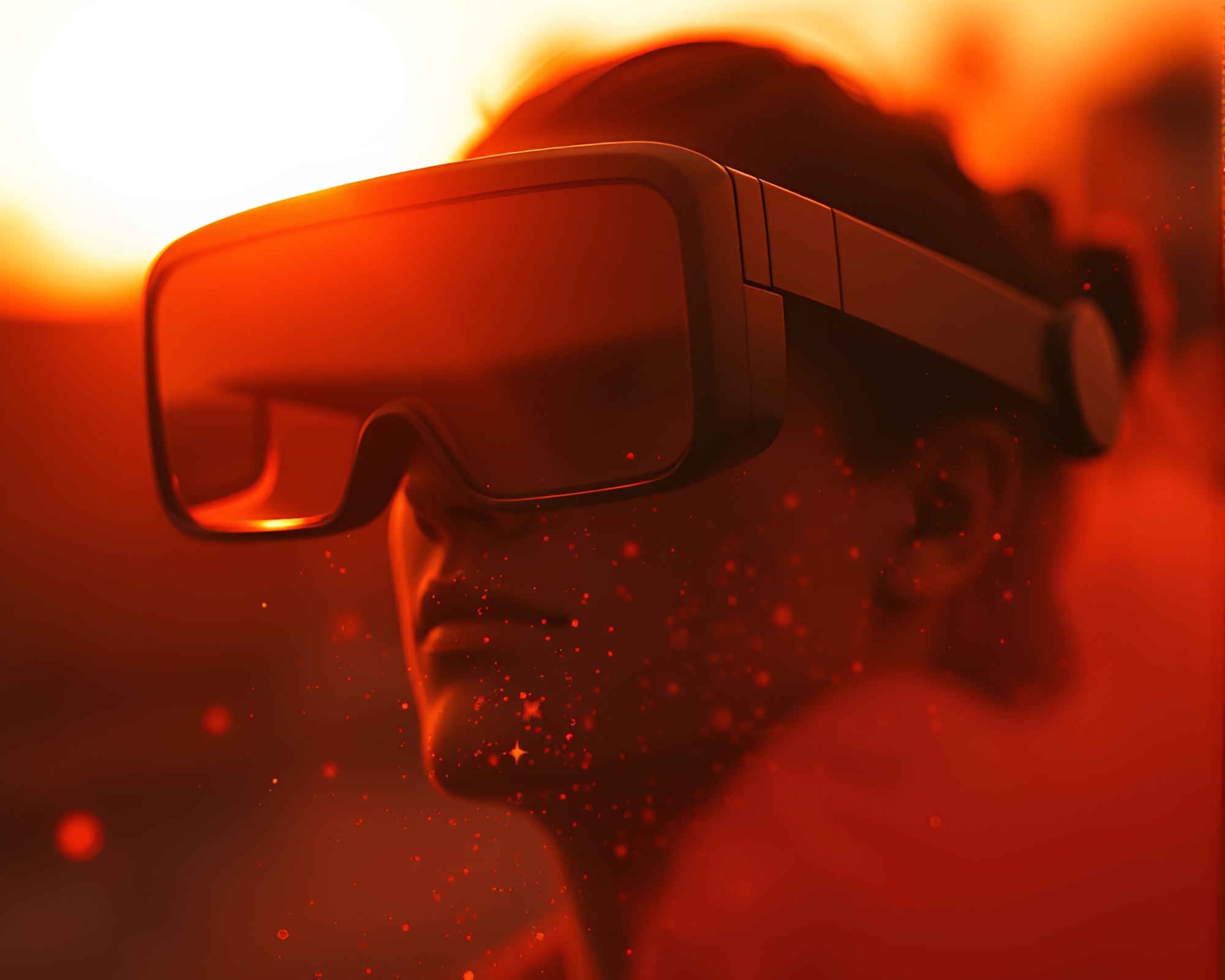 Sunset Monochrome Reality: Dust Particles with Augmented Glasses – free AI stock image