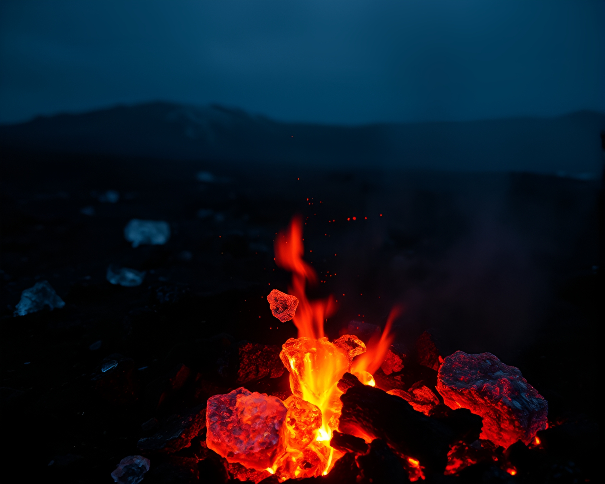 Glacial Ice Crystals  Amid Volcanic Bonfire Glow – free AI stock image