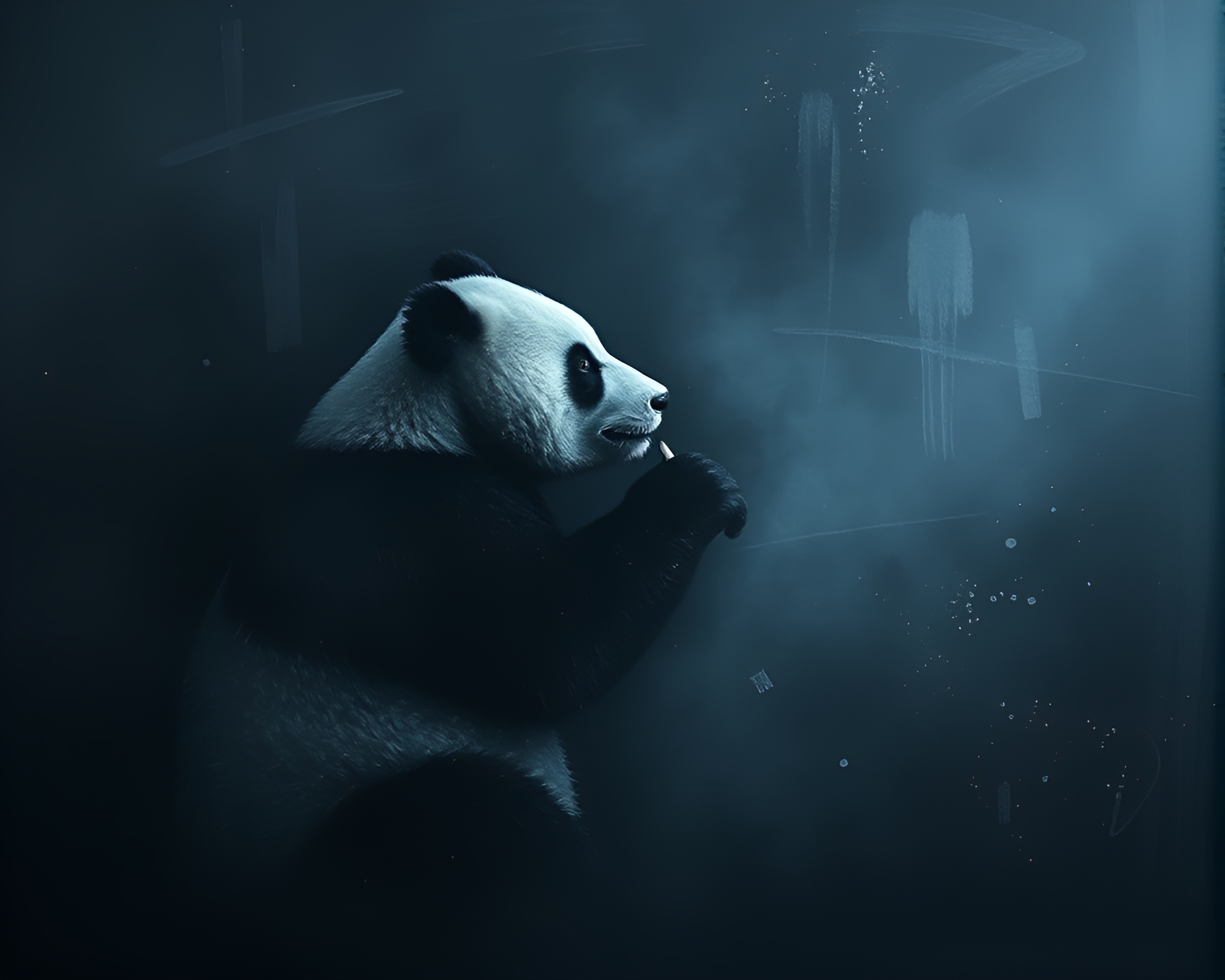 Panda at Dawn: Chalkboard Light Painting – free AI stock image
