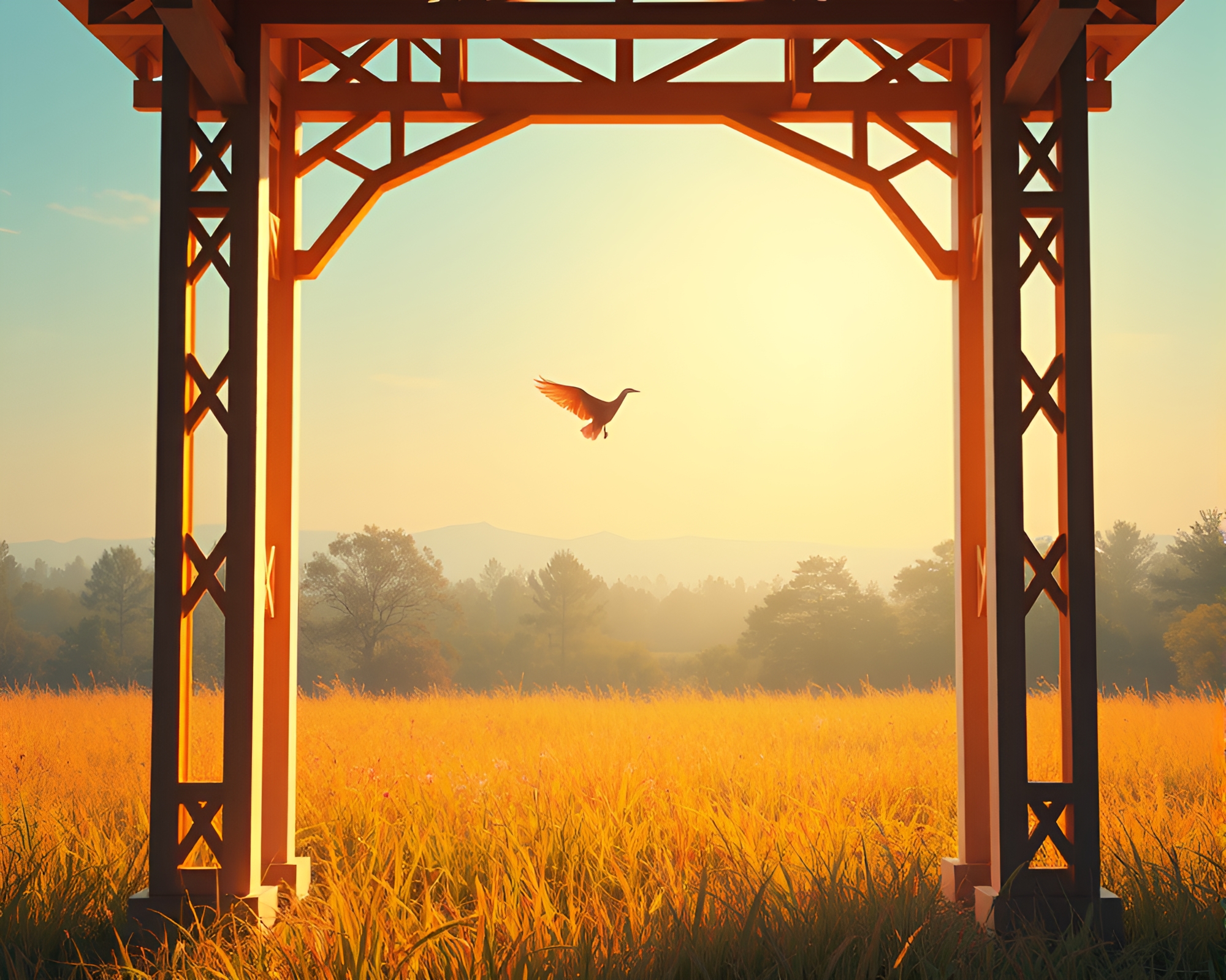 Serene Porch Light Illuminates Origami Crane Artwork – free AI stock image