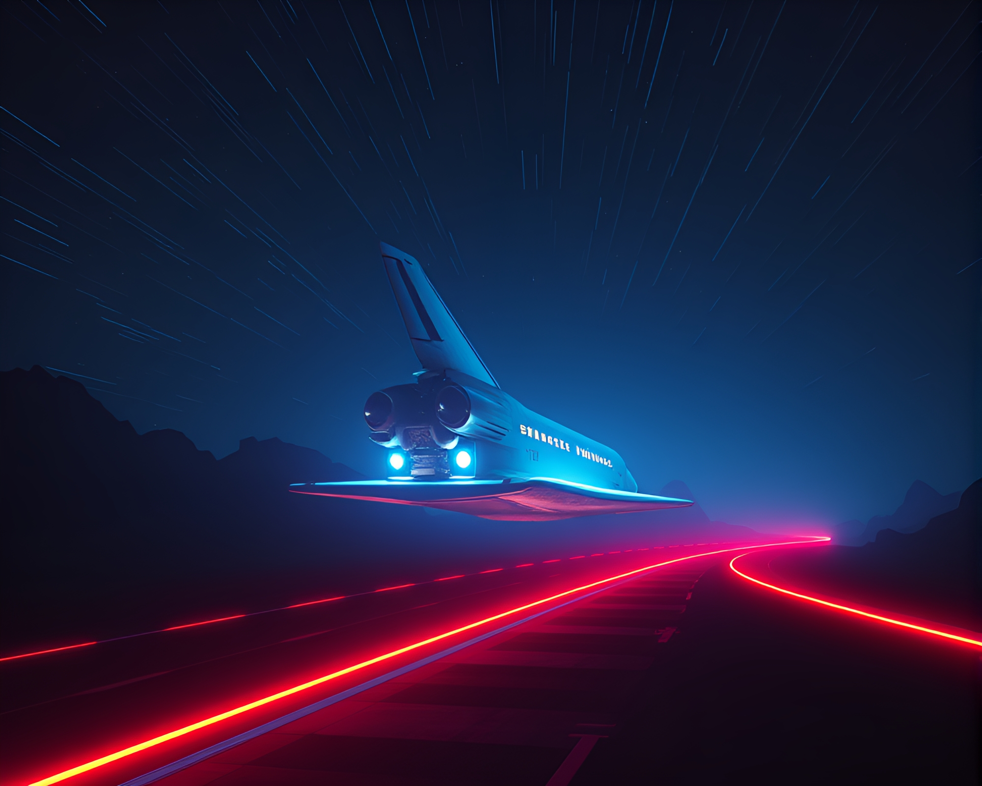 Luminous Space Shuttle Piercing Dystopian Darkness – free AI stock image