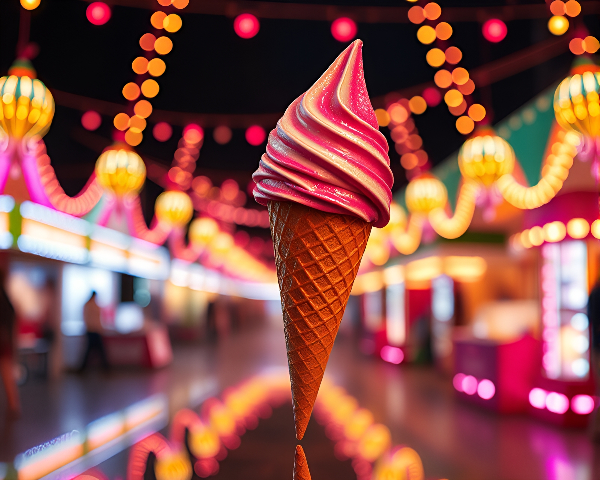 Double Reflection of Gelato Cone and Carnival Lights – free AI stock image
