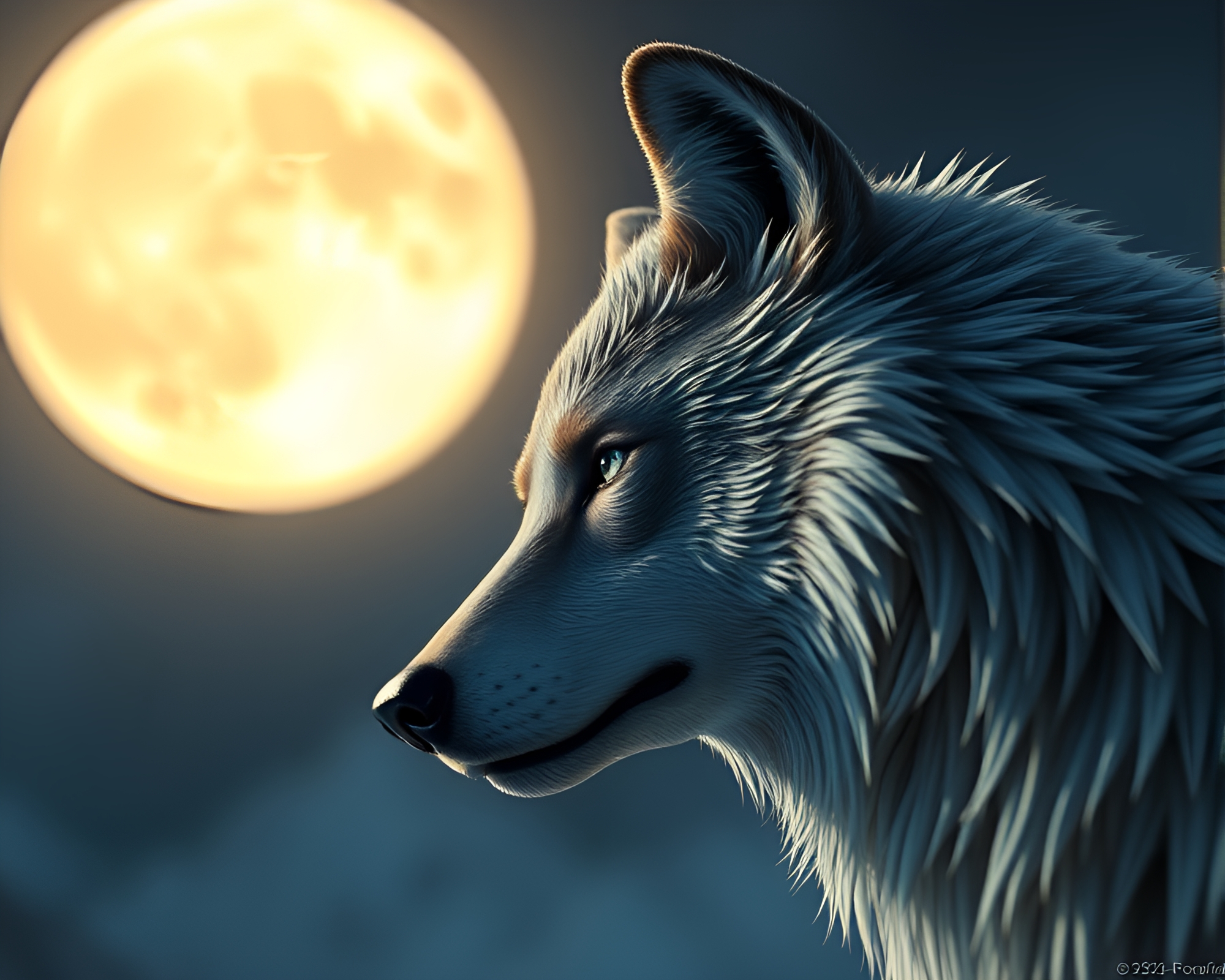 Moonlit wolf in high-poly 3D render – free AI stock image
