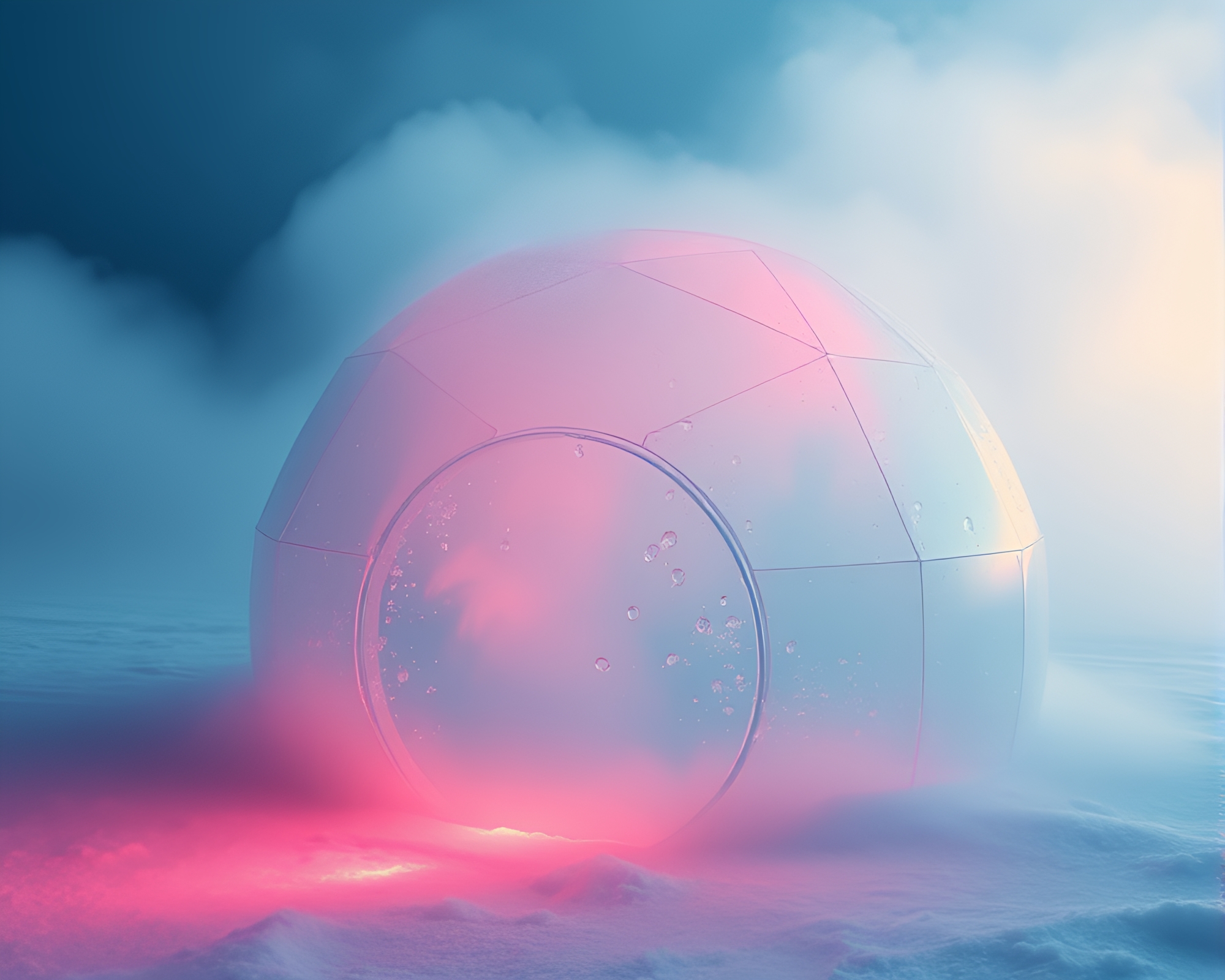 Surreal Glass Igloo in Vibrant Thermal Fog – free AI stock image