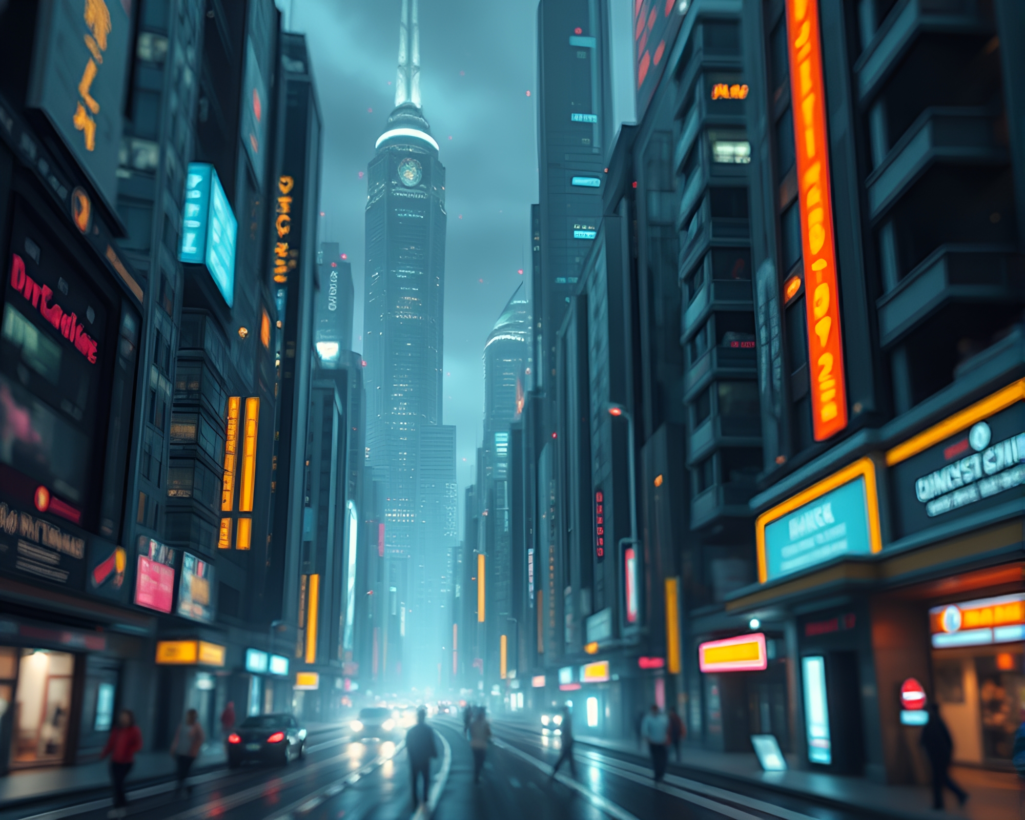 Futuristic Metropolis with Selective Focus Fantasy Illustration – free AI stock image