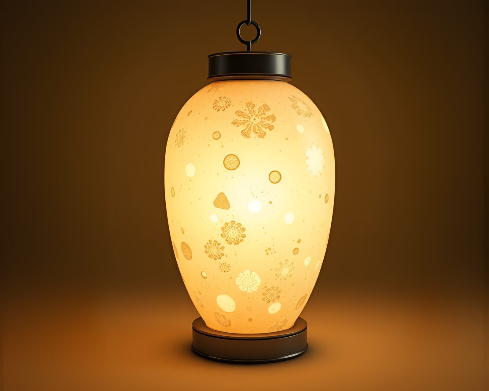 Ethereal earth tone lantern glowing in mildew-infested 3D scan