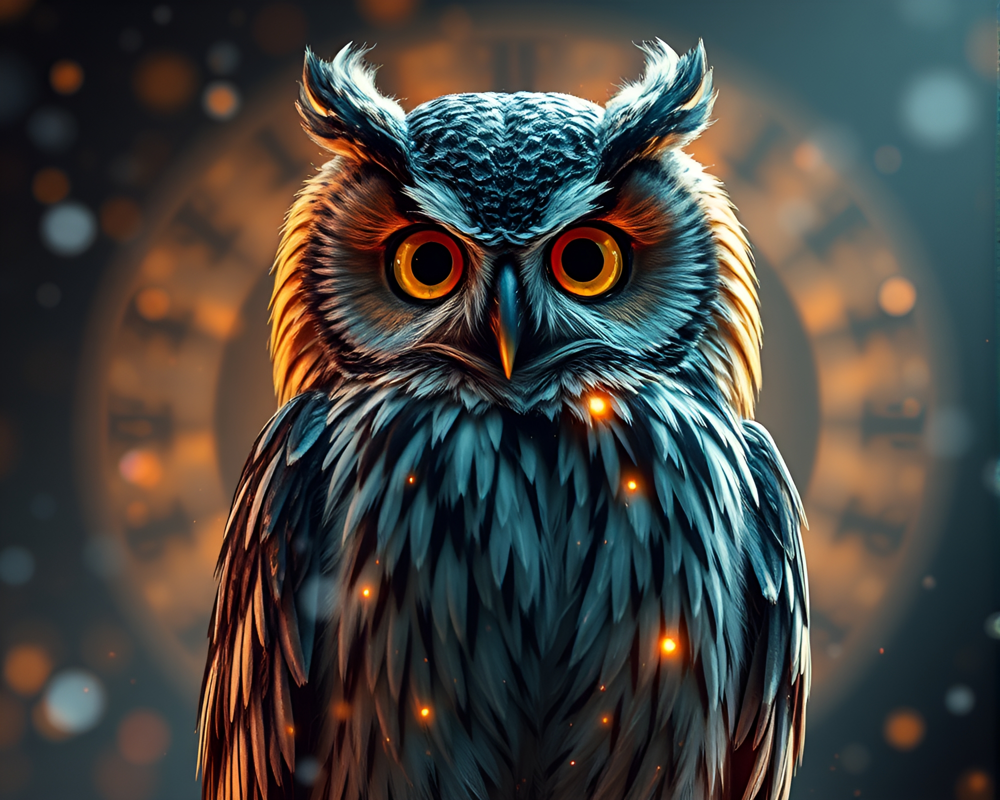 Clockwork Owl in Acrylic Splatter Composition – free AI stock image