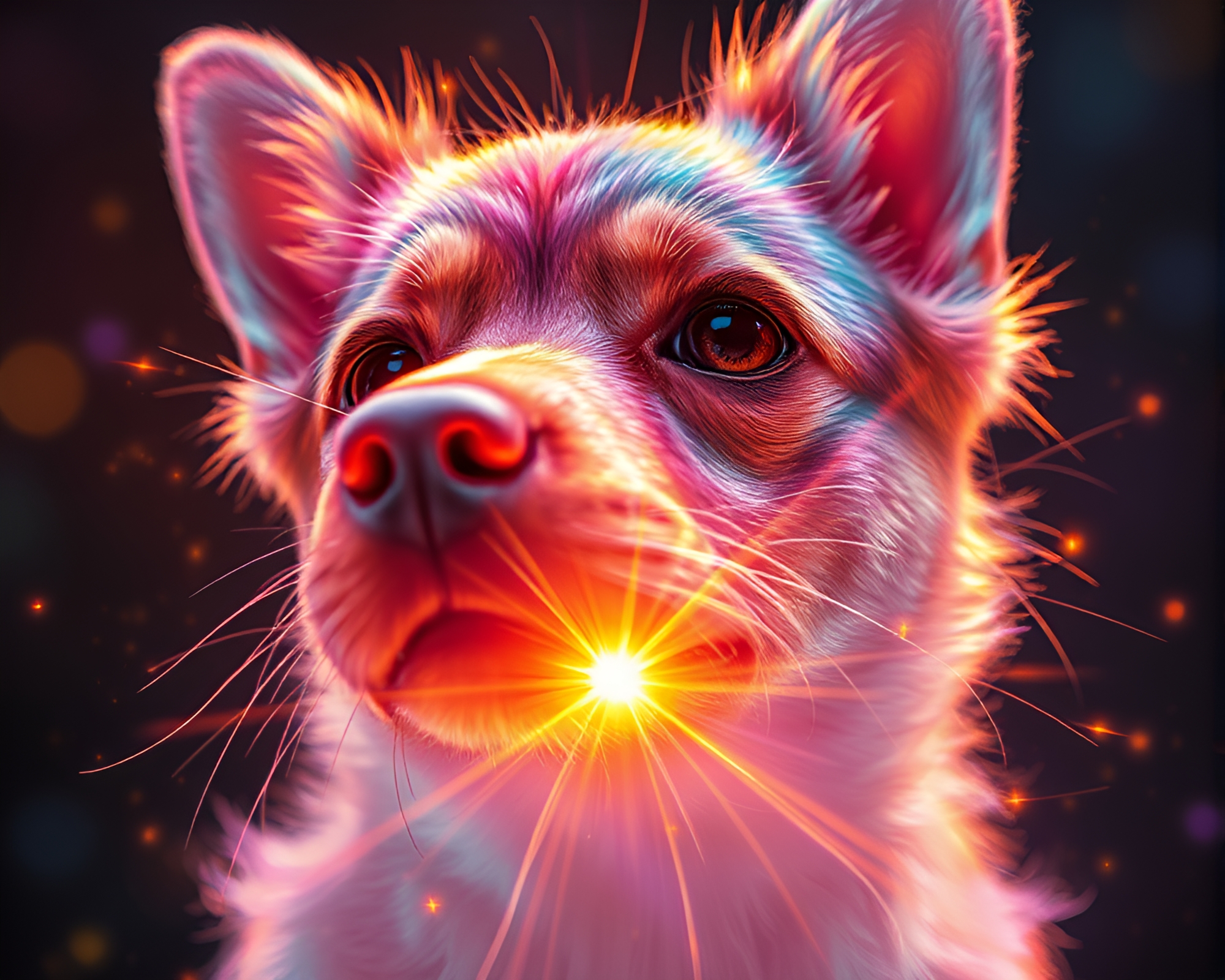 Holographic Pet in Solar Flare Glow Close-Up – free AI stock image