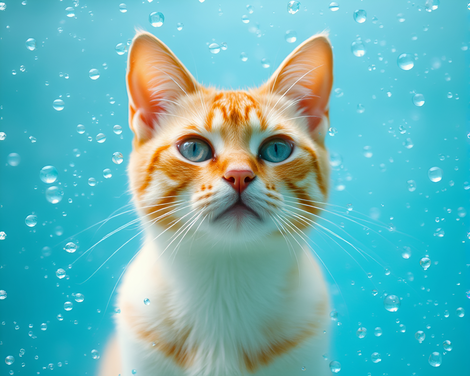 Schrodinger’s Cat in Turquoise Calm with Wet Glass Beads – free AI stock image
