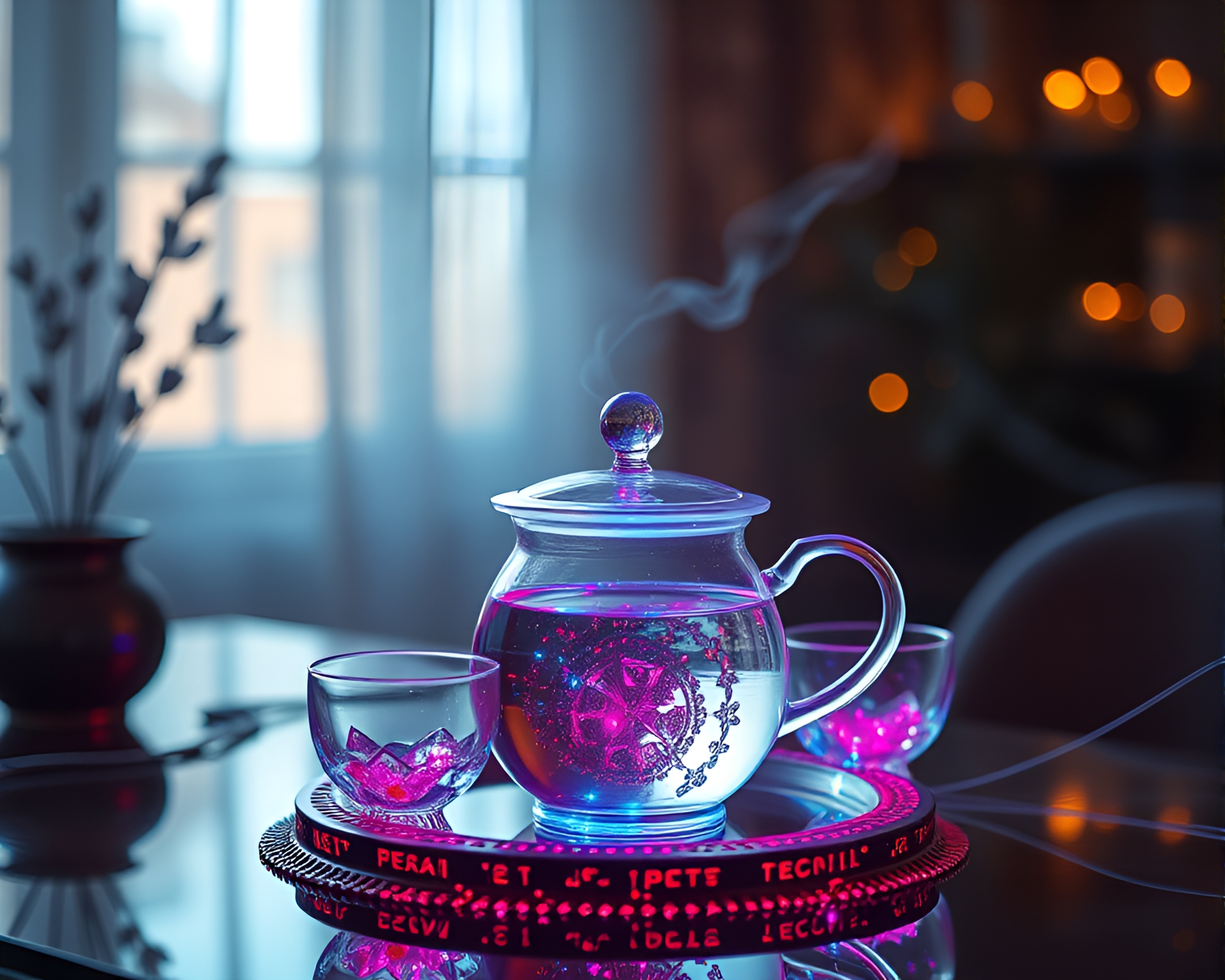 Fiber Optics Tea Set in Maximalist Ambiance – free AI stock image