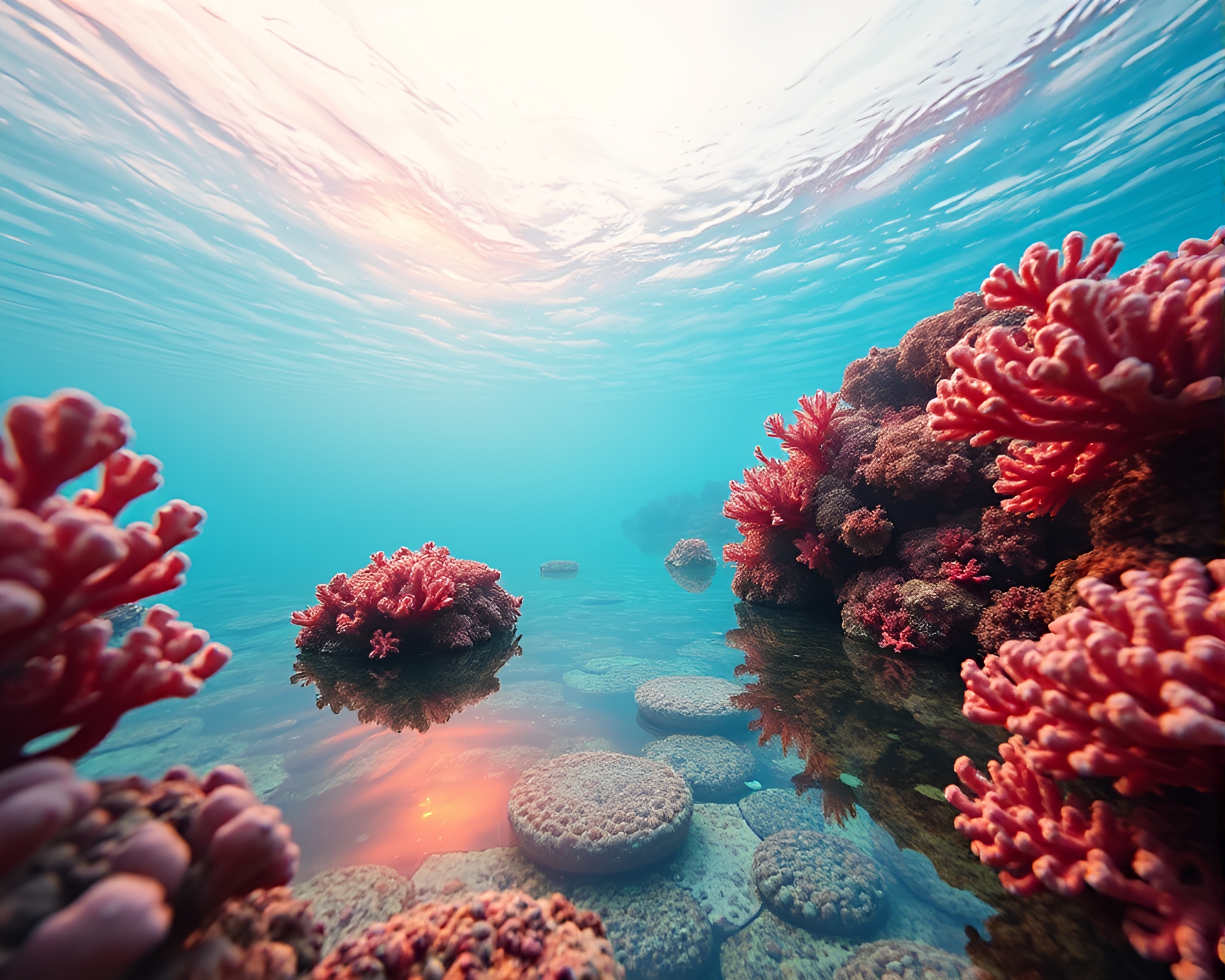 Vibrant Pastel Neon Coral Reef Reflections – free AI stock image