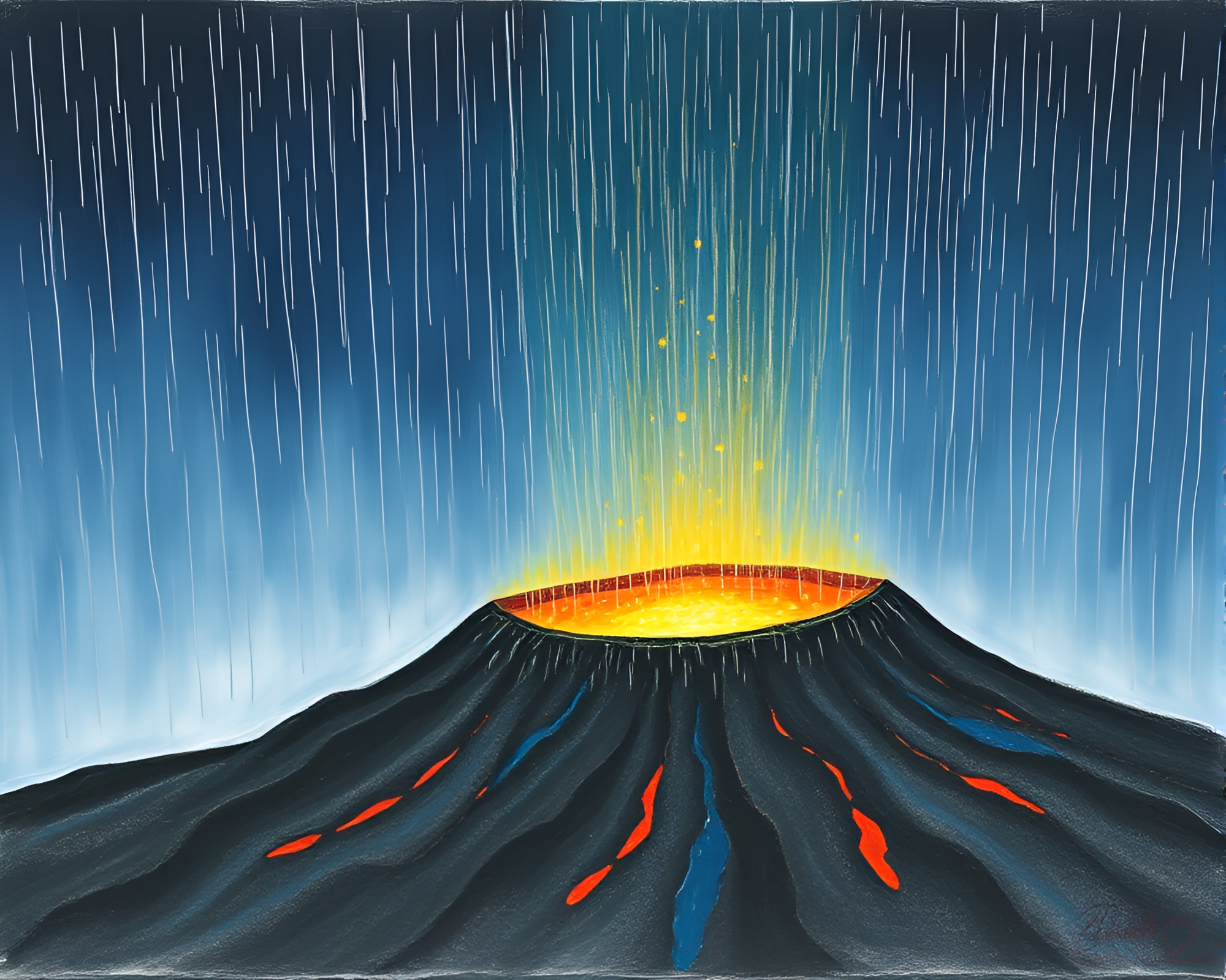 Volcanic Rain Droplets: Rim Lit Conté Crayon Artwork – free AI stock image