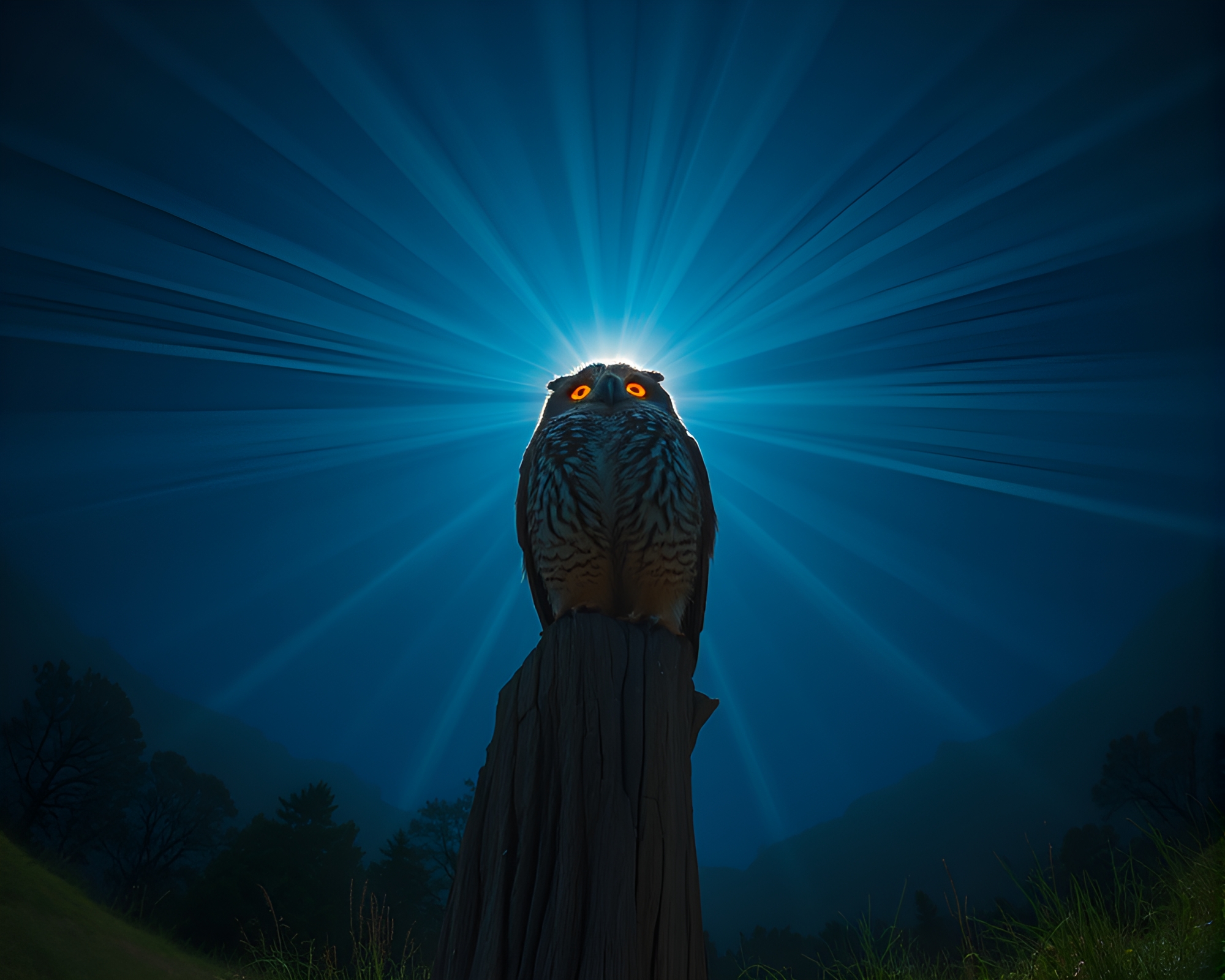 Majestic Owl Basking in Heavenly Light – free AI stock image