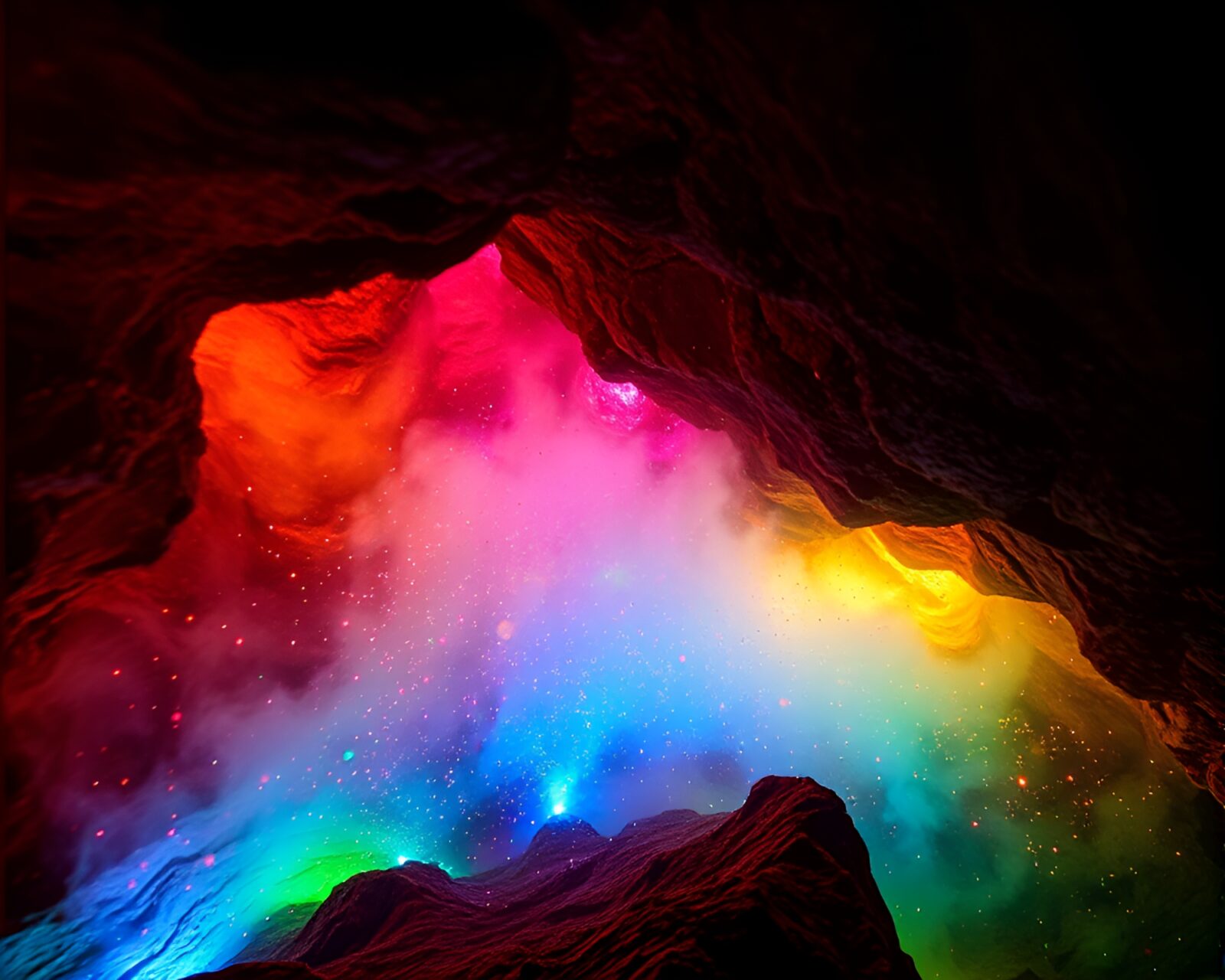 Abstract cave painting style art with dust particles and LED lights