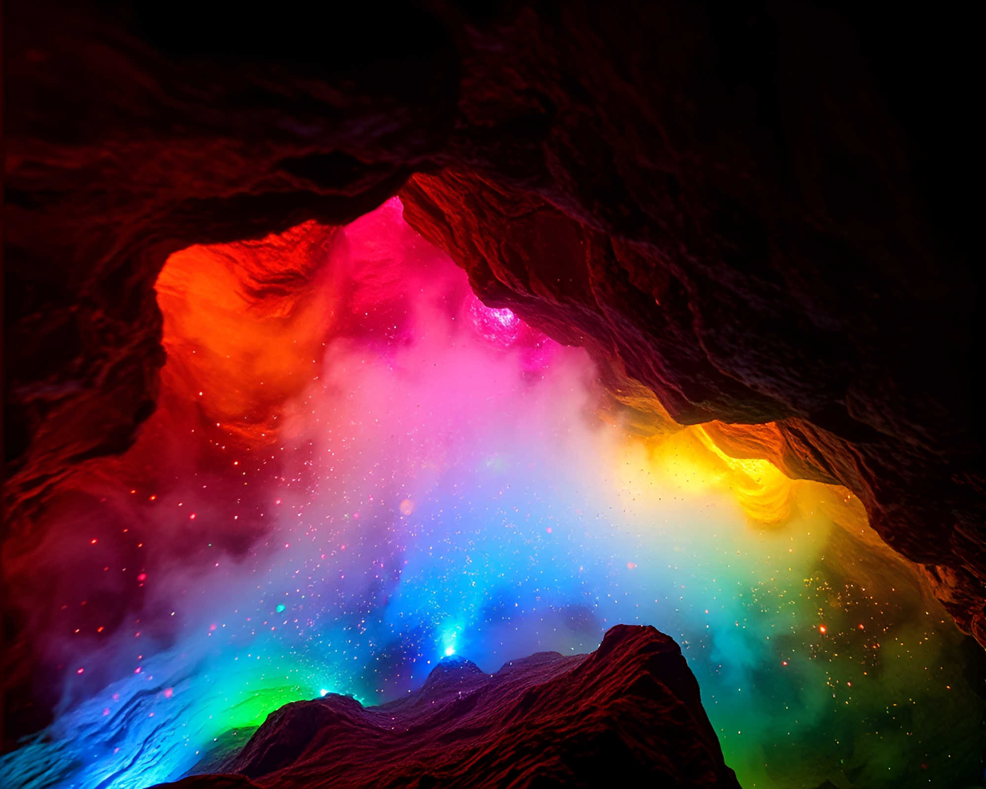 LED Cave Painting of Dust Particles Illuminated with Analogous Colors – free AI stock image