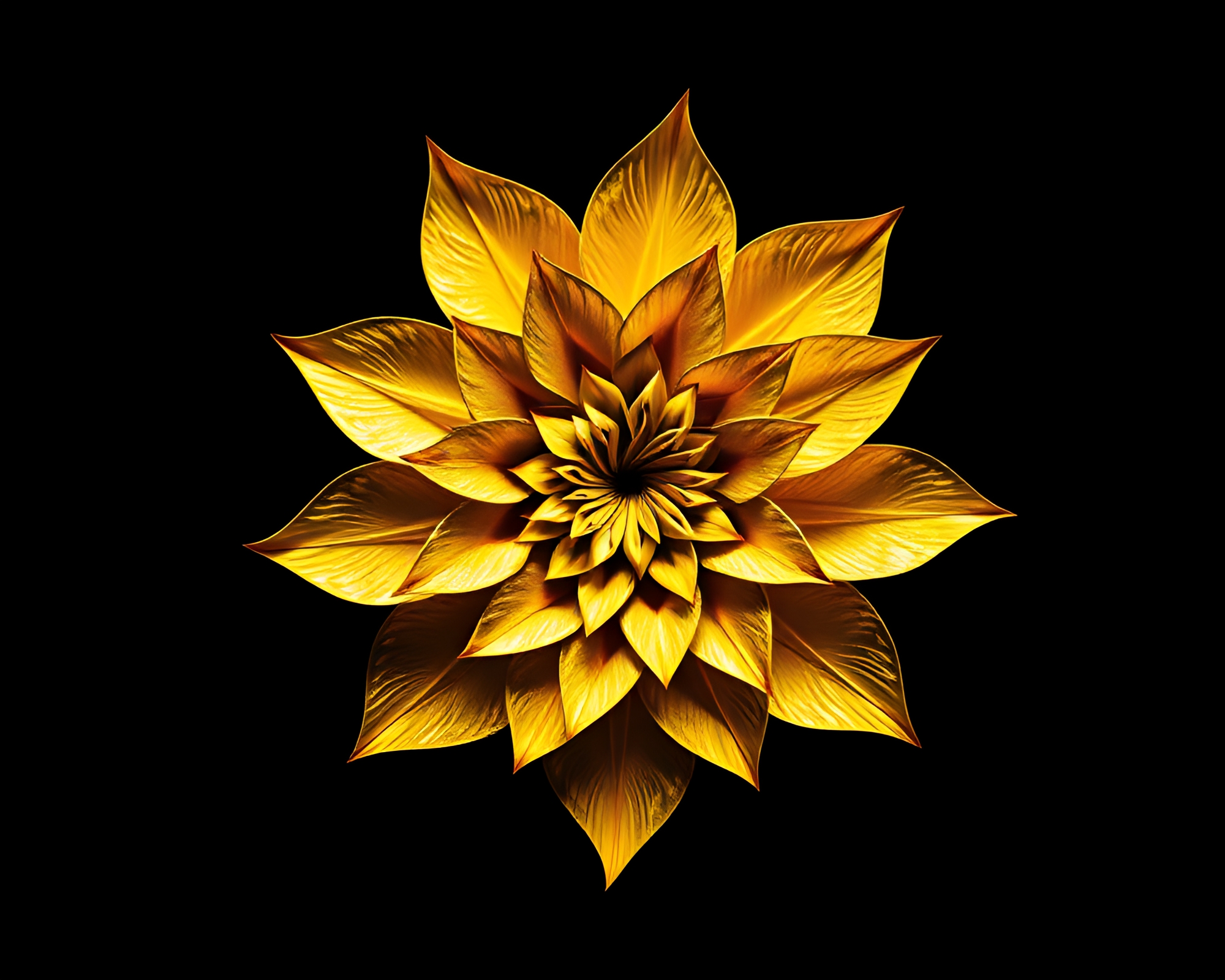 Golden Spiral Origami Flower in Grainy Film Style – free AI stock image