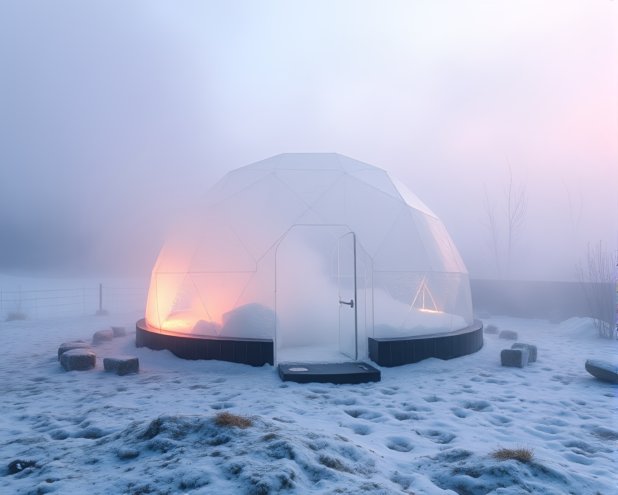 Ethereal Glass Igloo Enveloped in Steam Vapor – free AI stock image