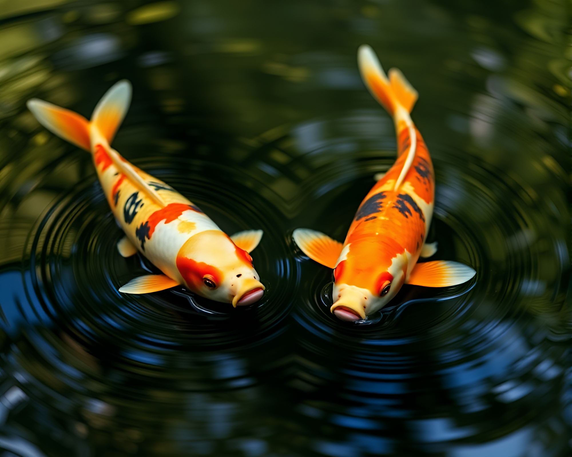 Serene Koi Pond Reflecting Bright Skies – free AI stock image