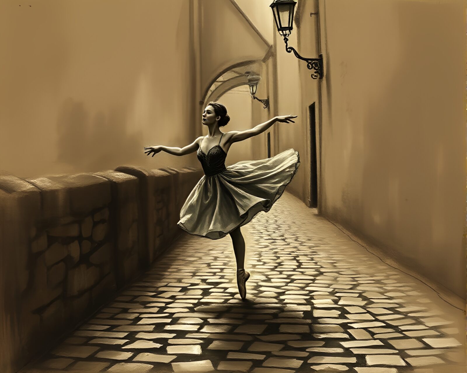 Écorché study of ballet dancer in olive drab tones