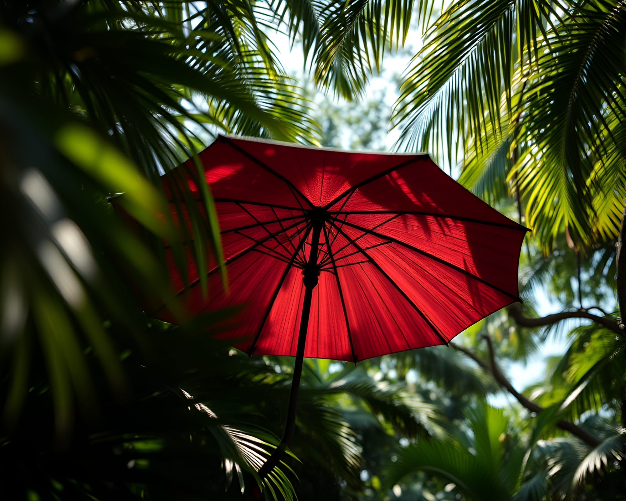 Mystical Umbrella in Jungle Shade Photography – free AI stock image