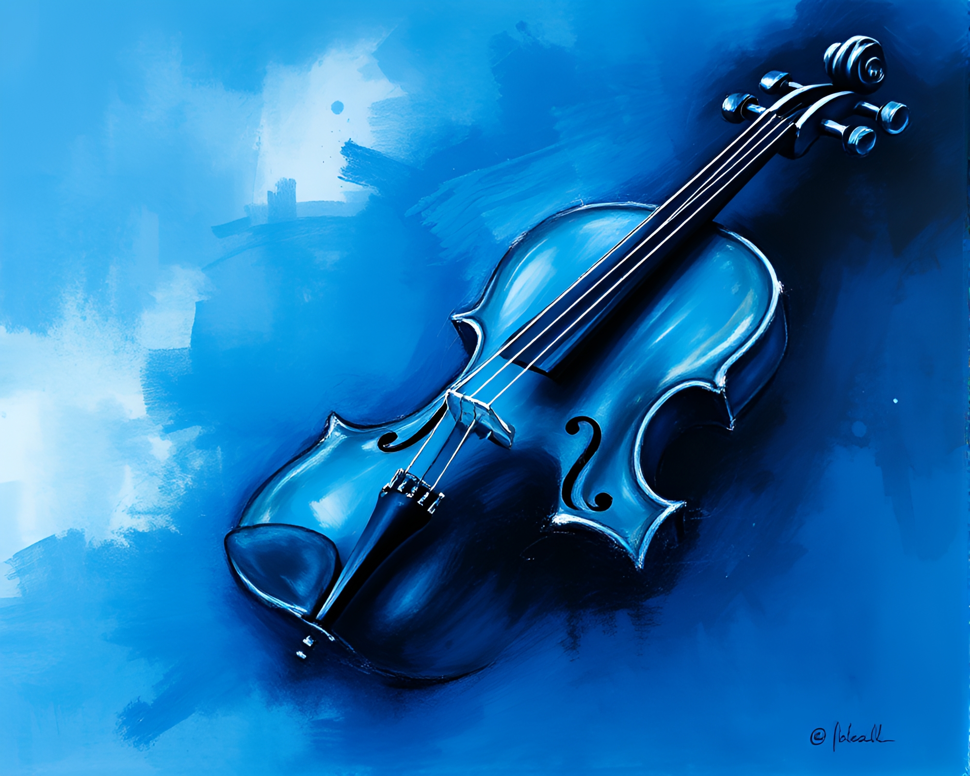 Charcoal Violin Serenade in Ultraviolet Ocean – free AI stock image