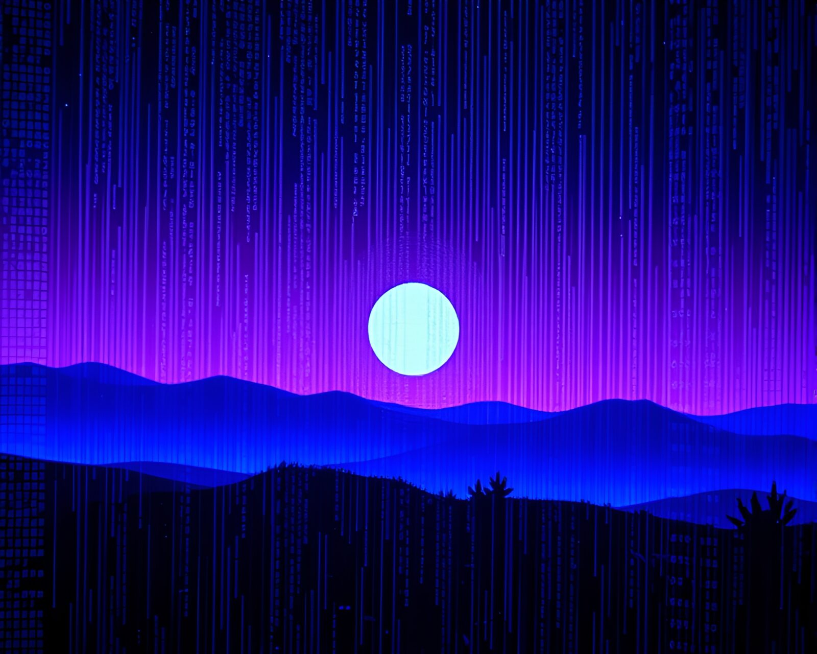 Spectacular engraved hologram in ASCII art at twilight