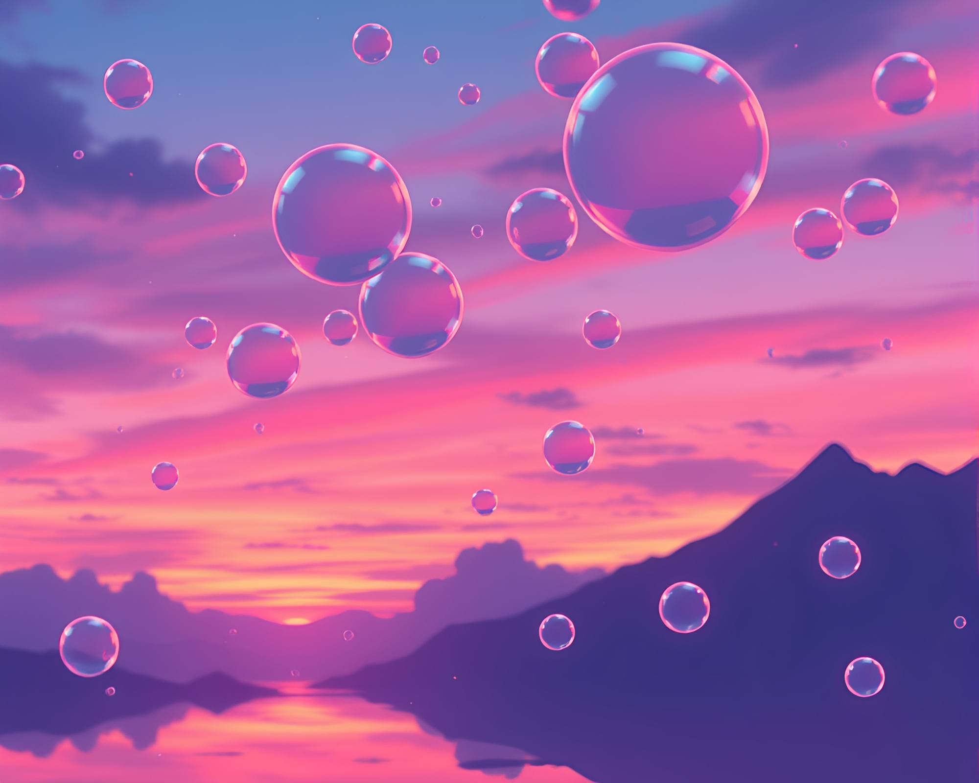 Twilight Bubble Clusters: Futuristic Crystal Floating Illustration – free AI stock image