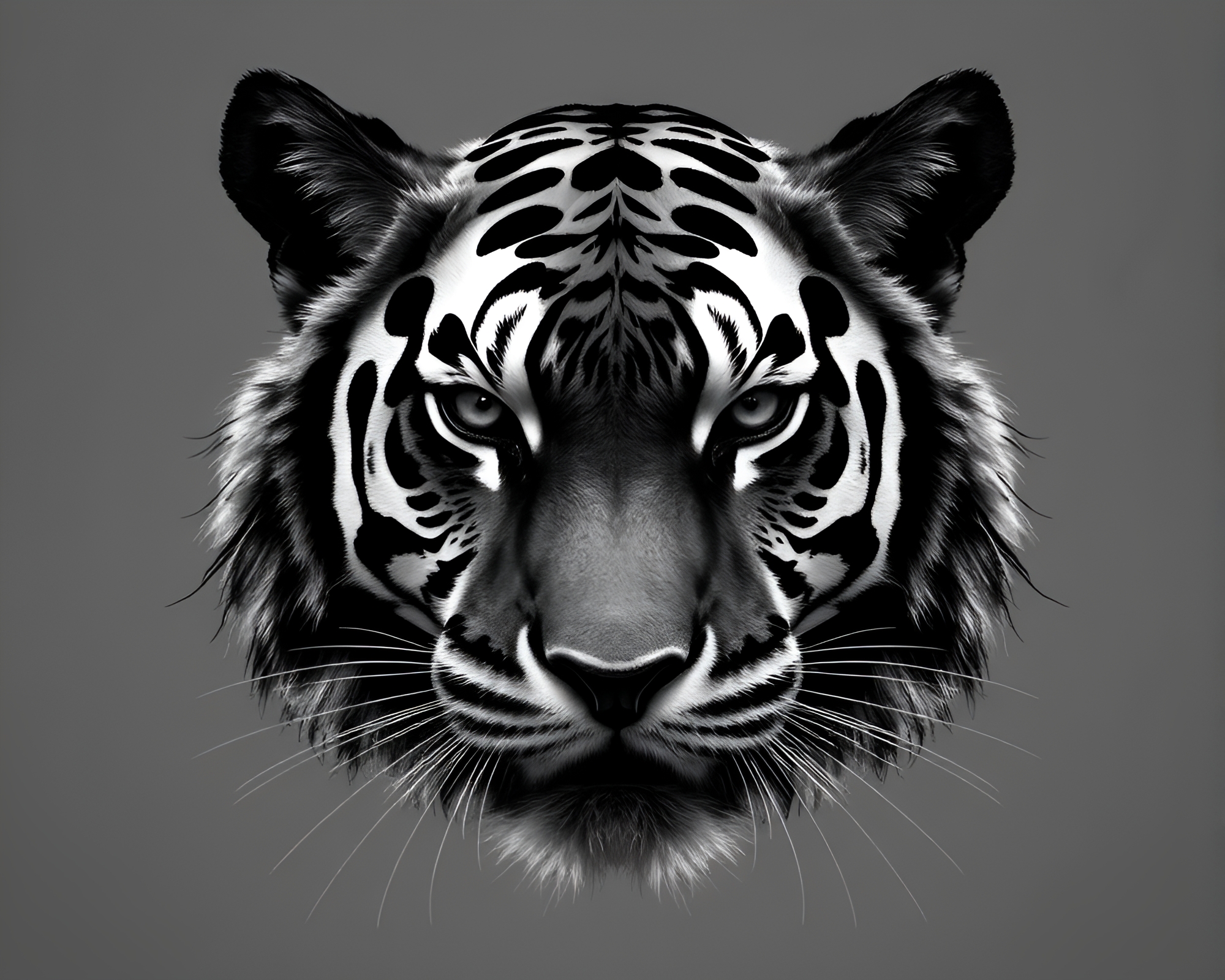 Glitch Art Tiger in Lunar Grayscale Composition – free AI stock image