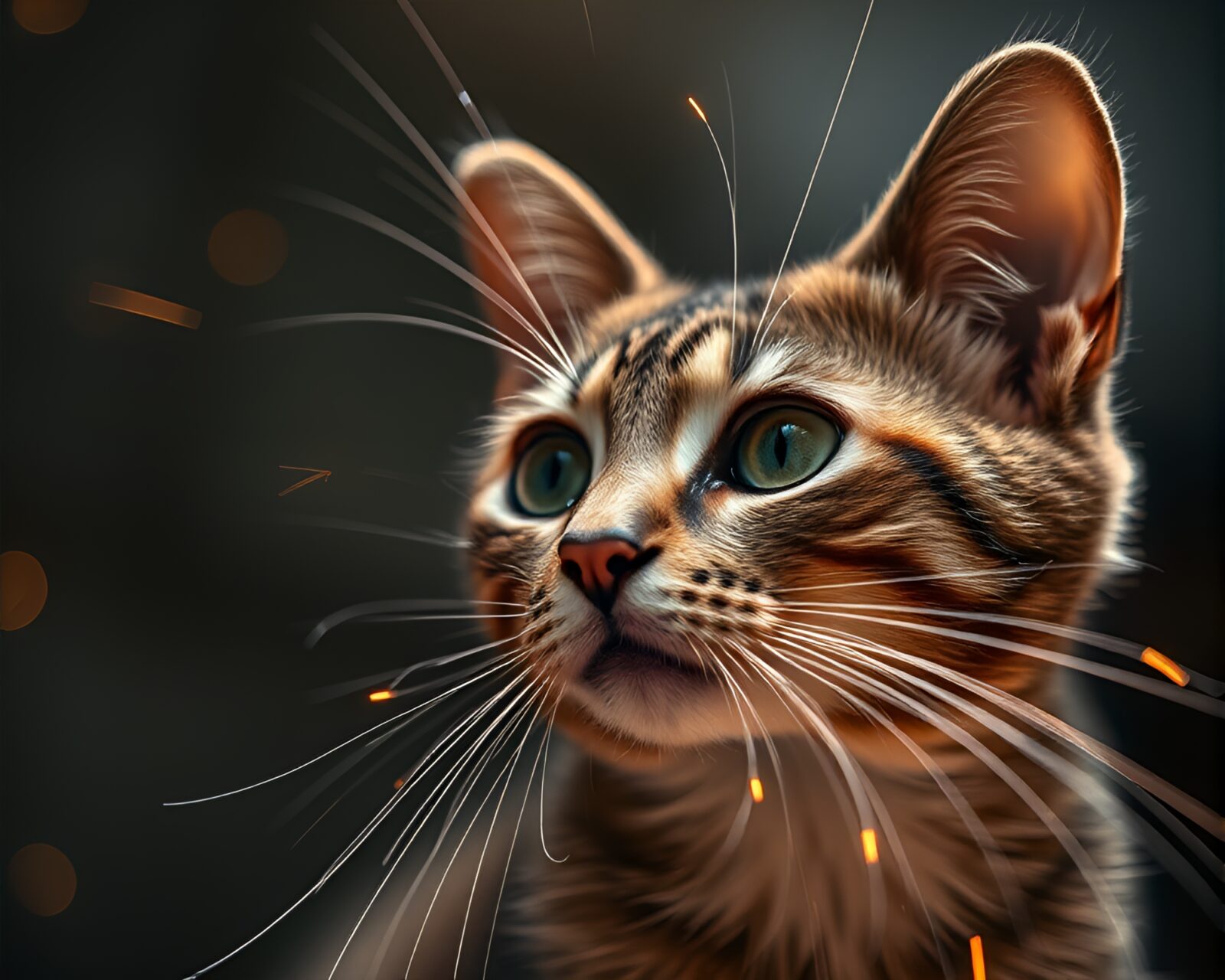 Wide-angle photography of Schrodinger's cat with metallic scratches