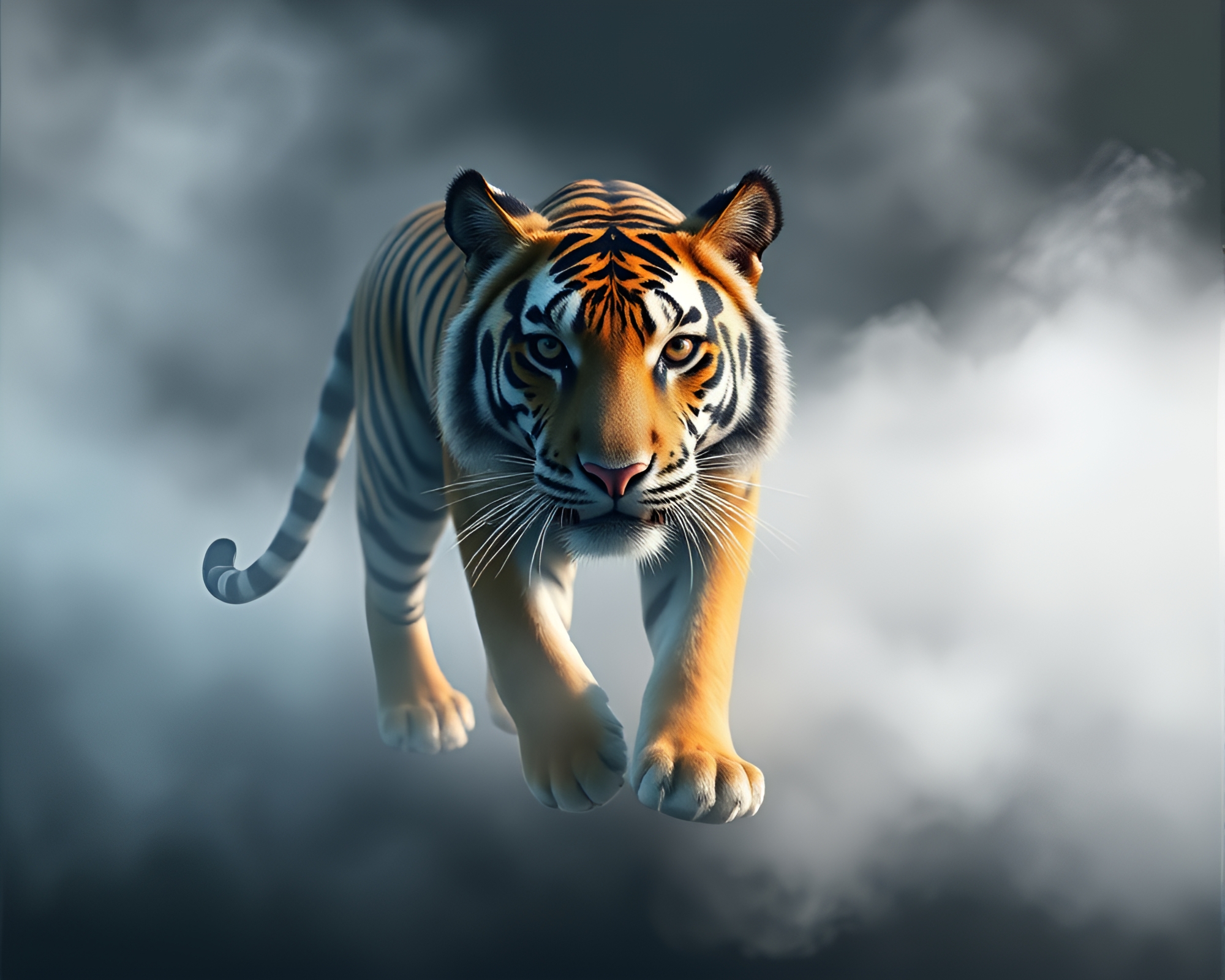 Geometric Tiger in Misty High-Poly Rendering – free AI stock image