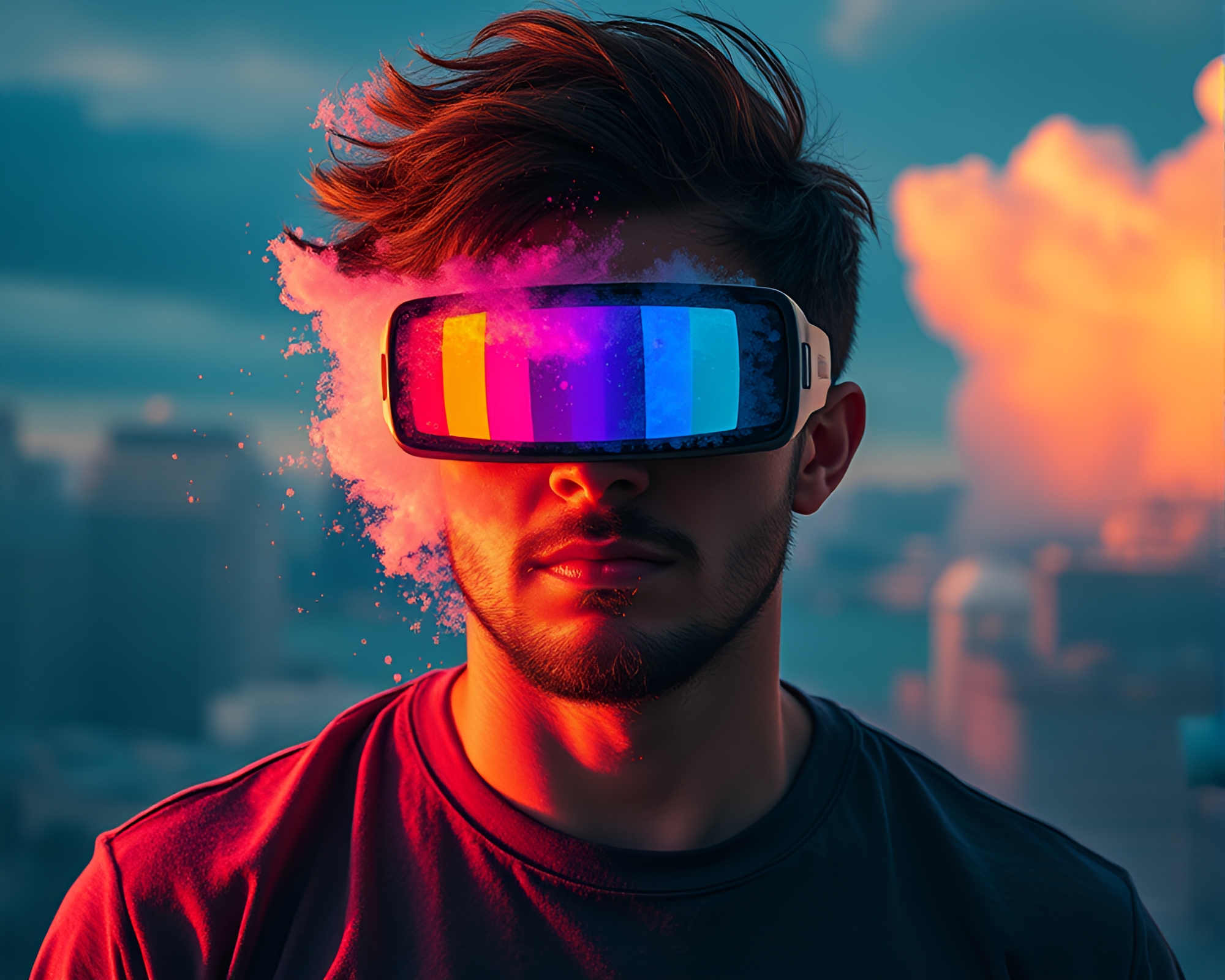 Dystopian Rainbow Spectrum Explosion through Augmented Reality – free AI stock image