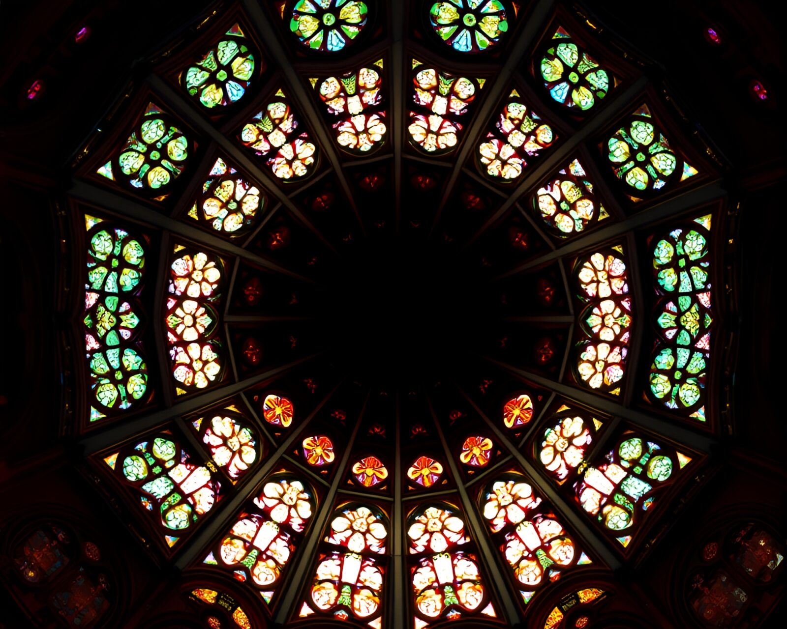 Enchanting fisheye view of illuminated cathedral magic circle