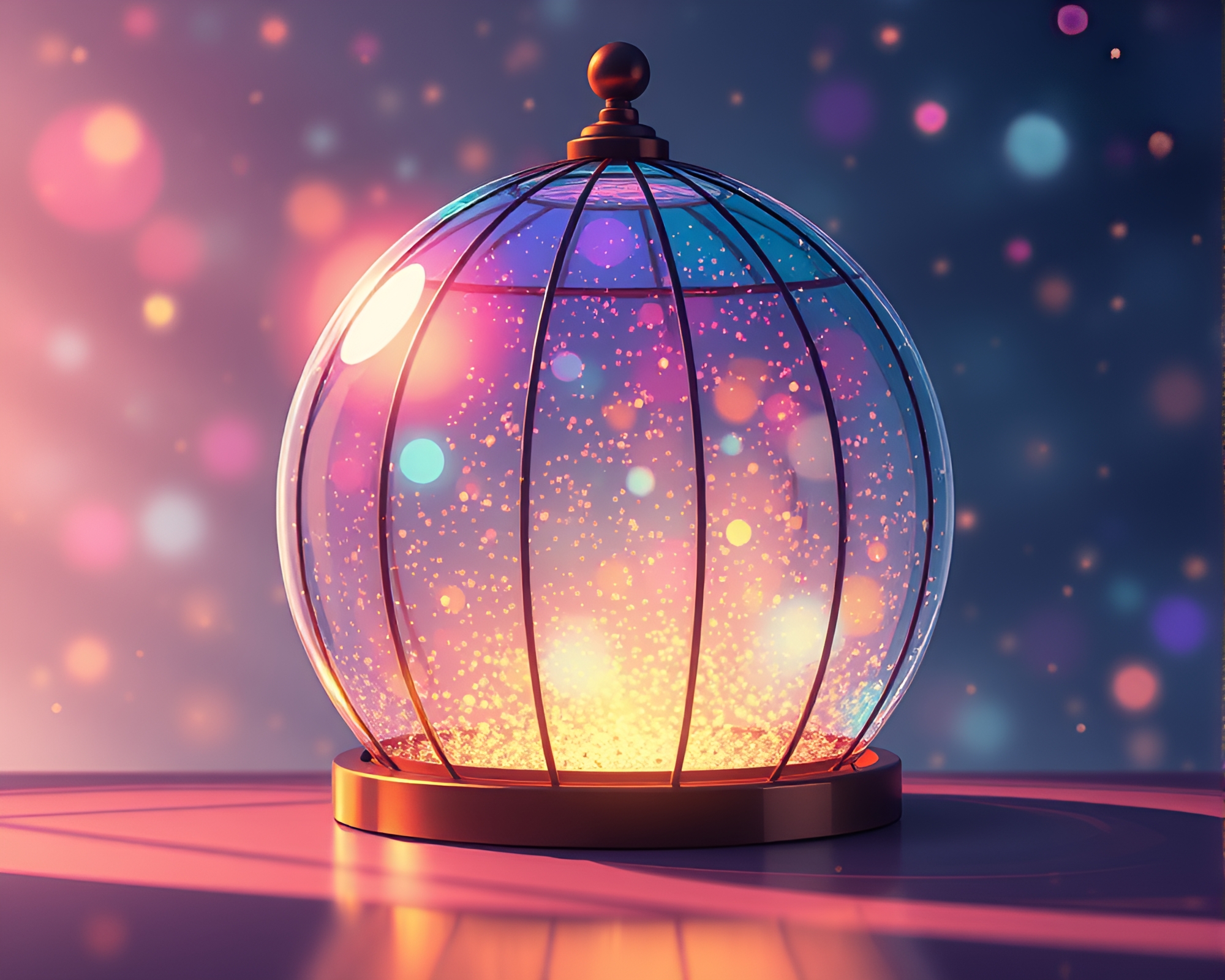 Iridescent Anime Stained Glass Dome with Floating Particles – free AI stock image