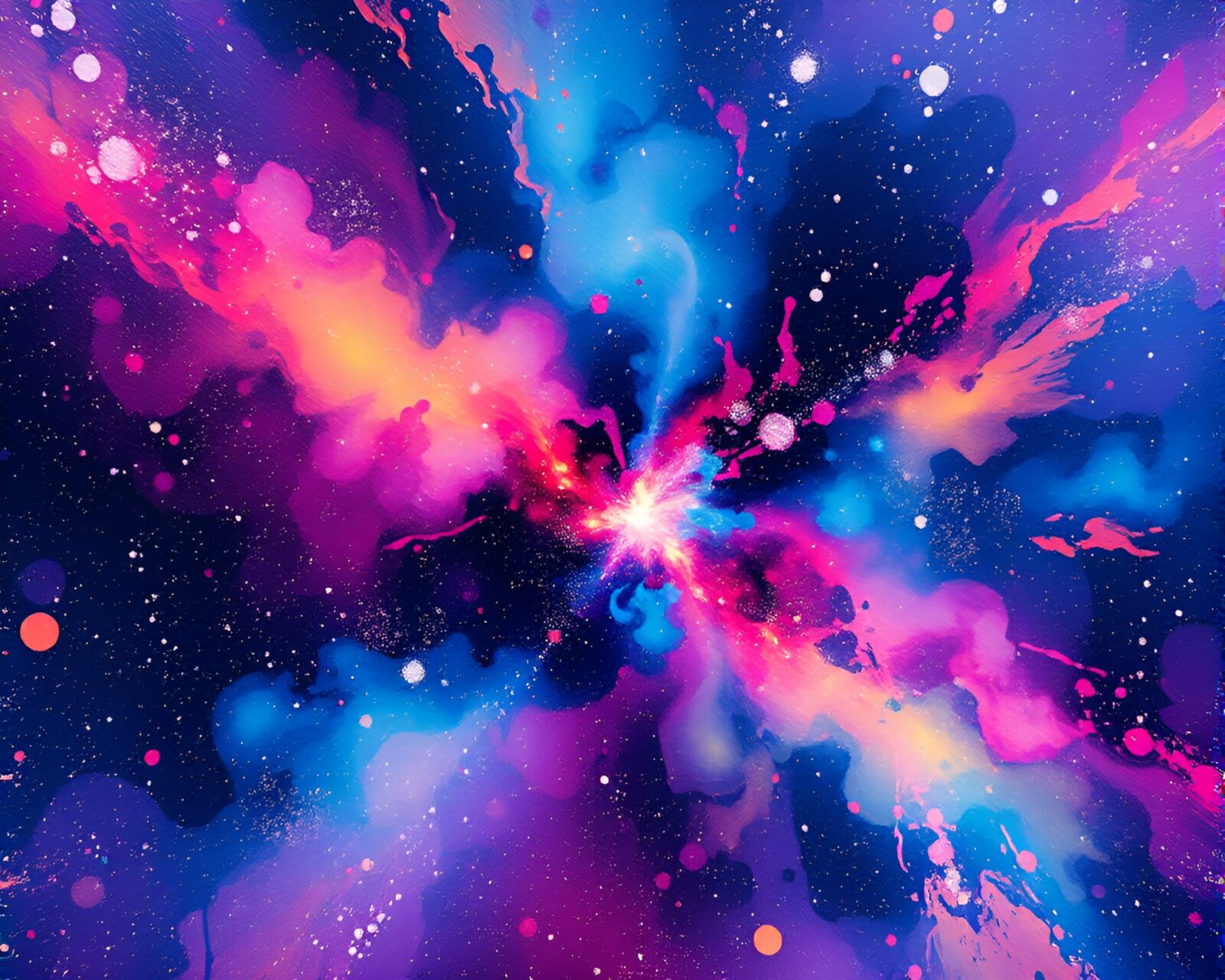 Colorful celestial nebula with acrylic spatter details in 3D