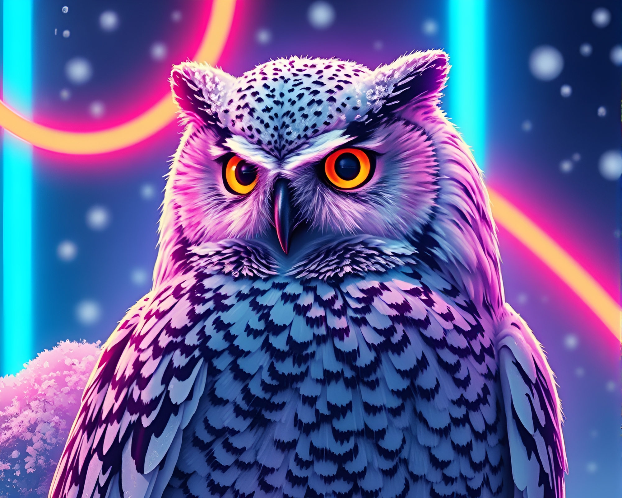 Neon Steampunk Snowy Owl Illumination – free AI stock image