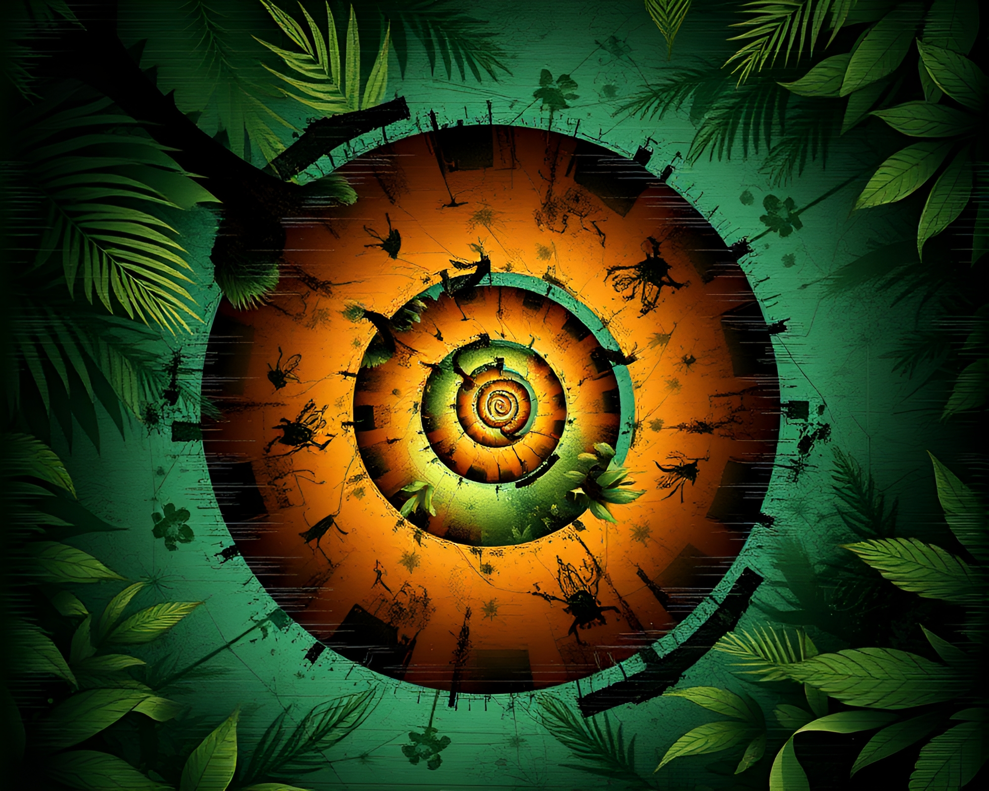 Fibonacci Jungle Spiral in Glitchy Earth Tones – free AI stock image