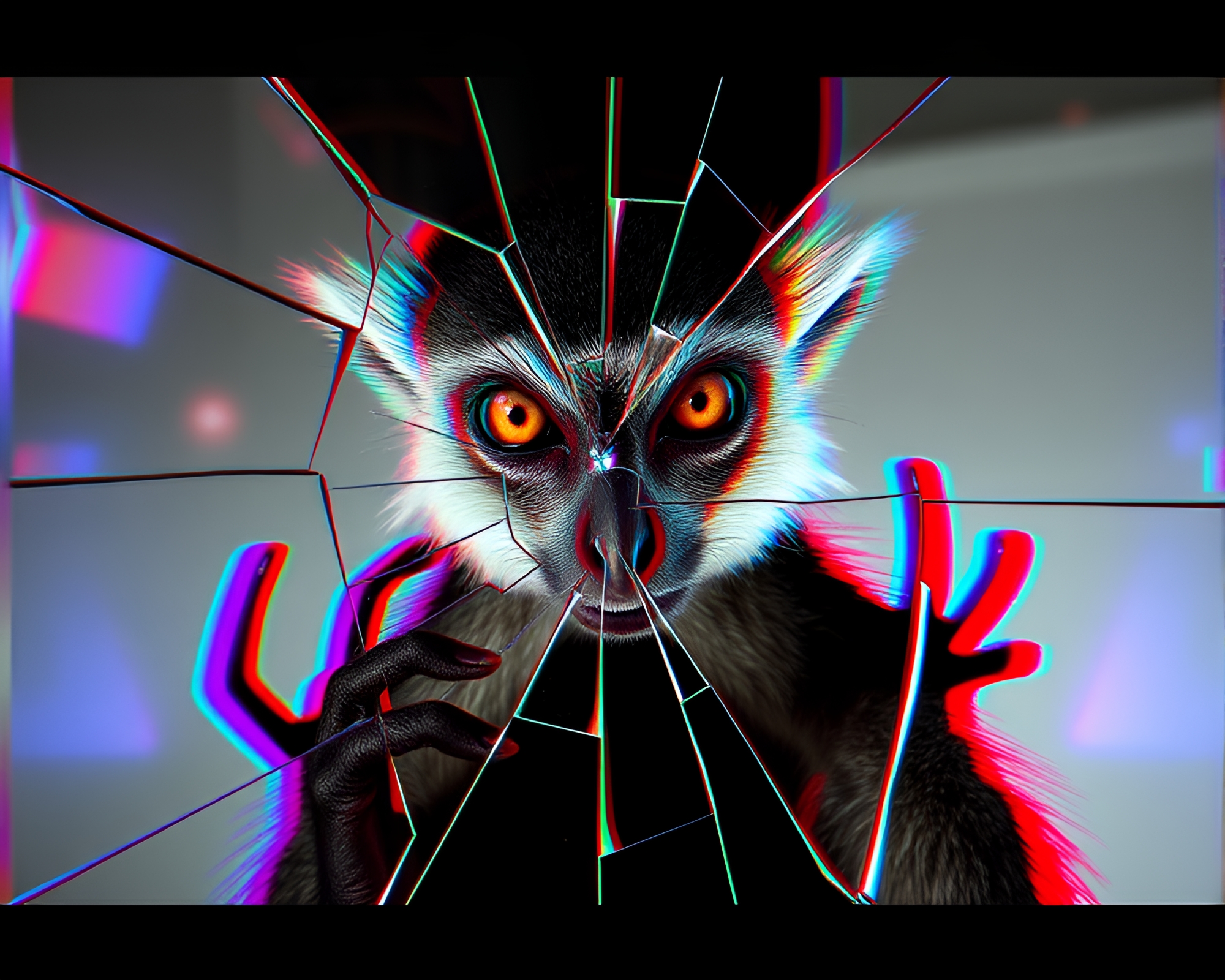 Lemur Silhouette in Fractured Glass Reflection – free AI stock image