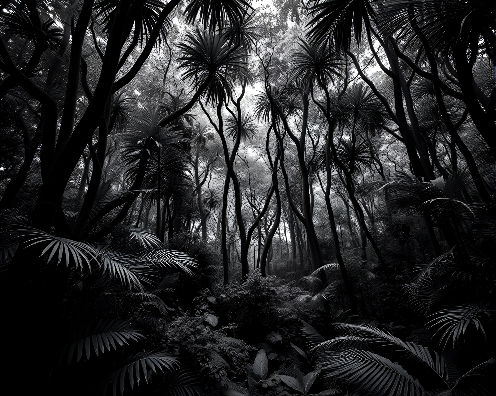 Grisaille Mirror Maze in Jungle Canopy Shade – free AI stock image