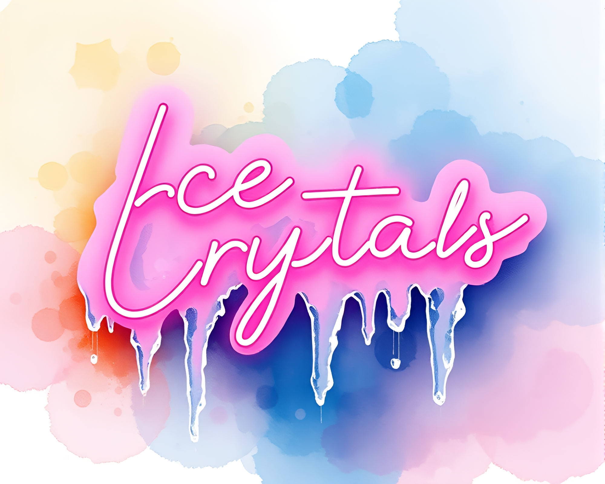Neon Ice Crystals in Pastel Watercolors – free AI stock image