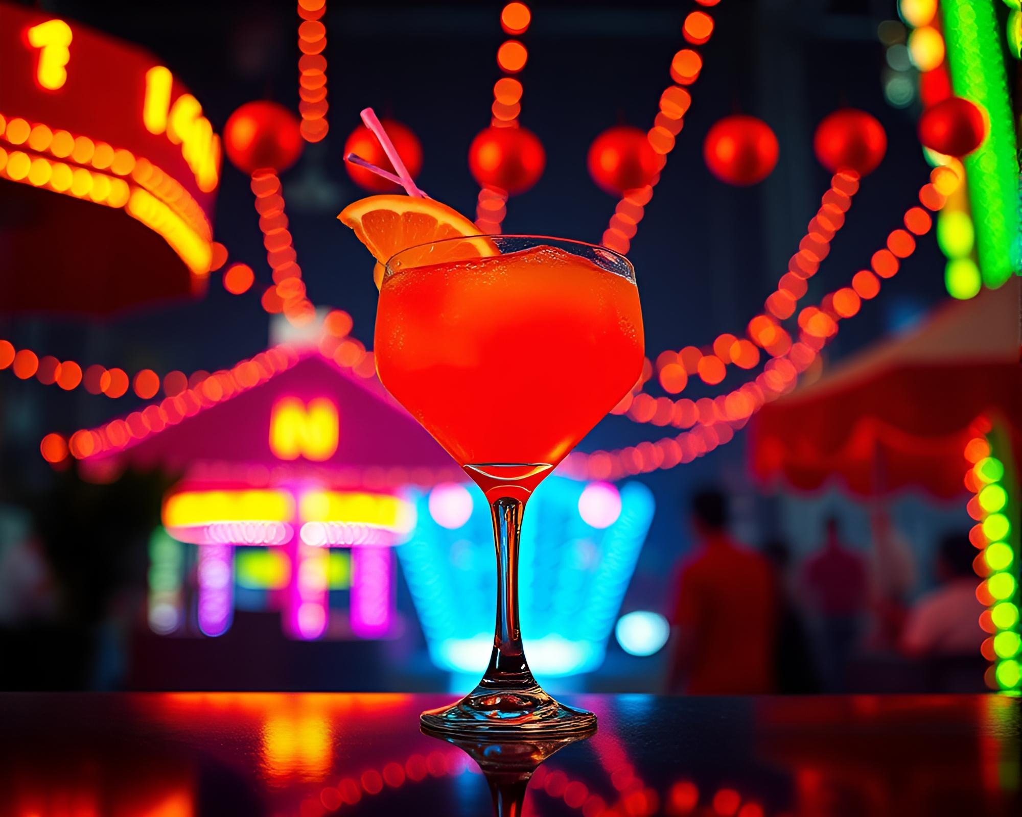 Vibrant Blood Orange Cocktail at Carnival Night – free AI stock image