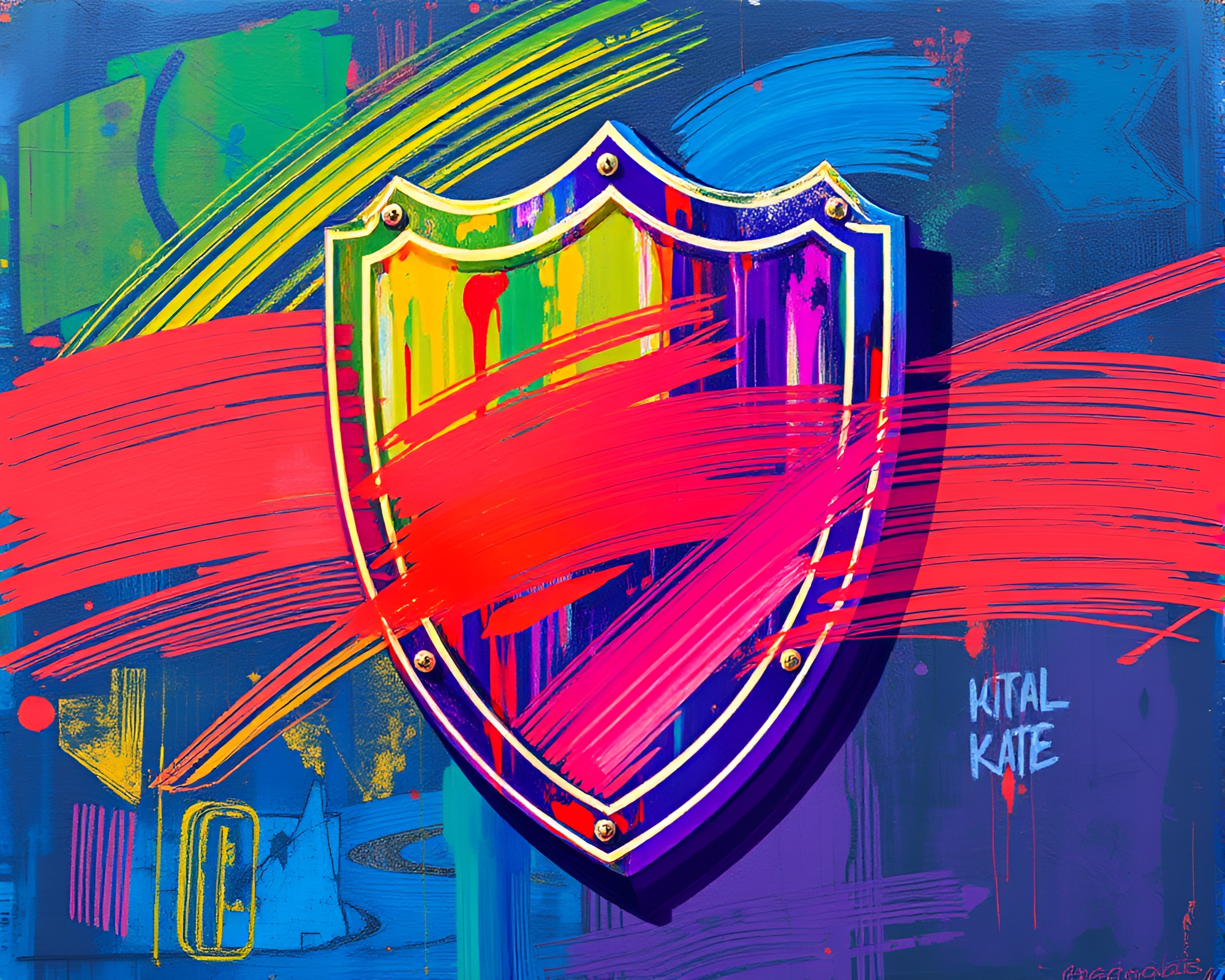 Vibrant Neon Shield Shading Strokes – free AI stock image