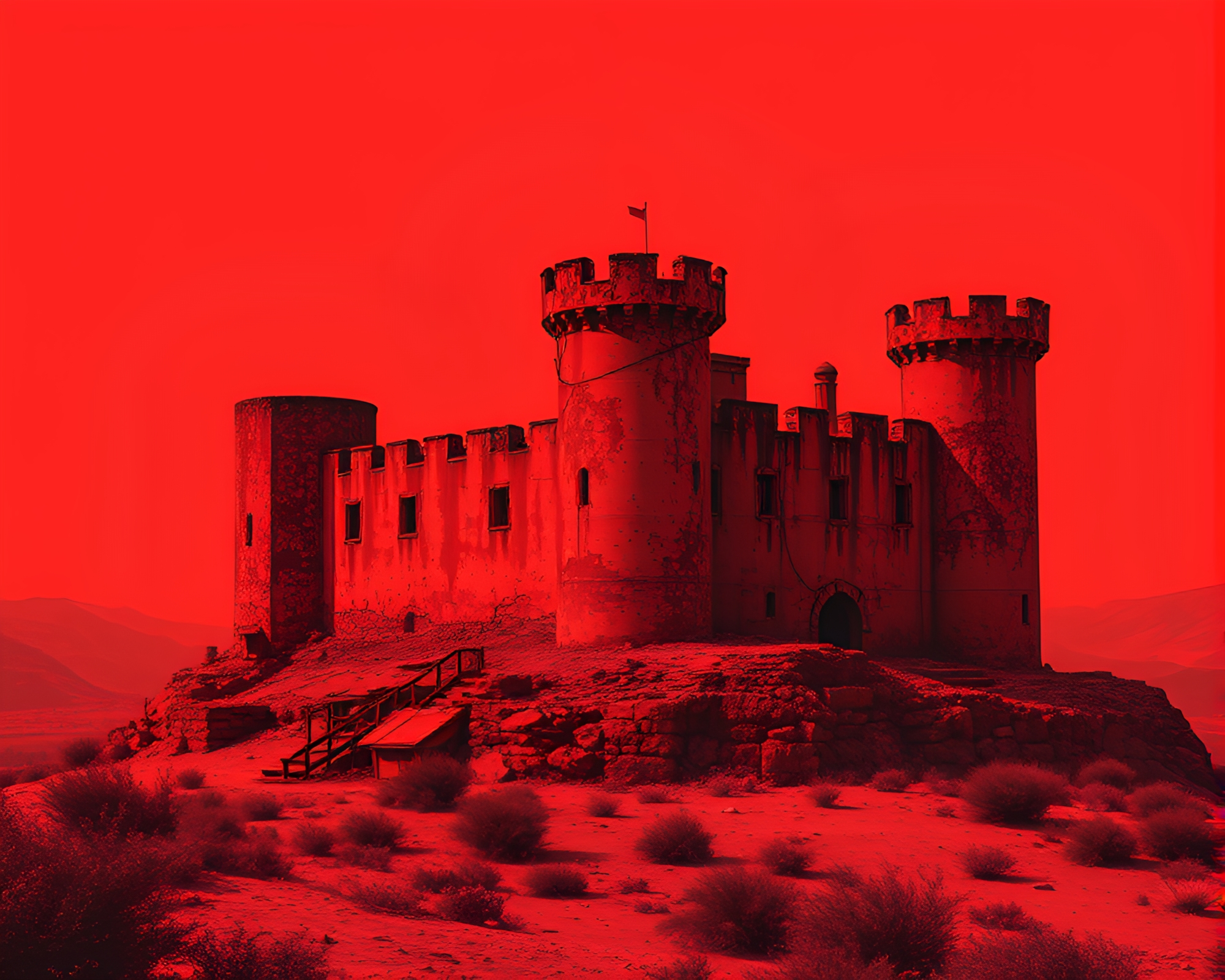 Deserted Castle: Rusty Monochrome 8-Bit Artwork – free AI stock image