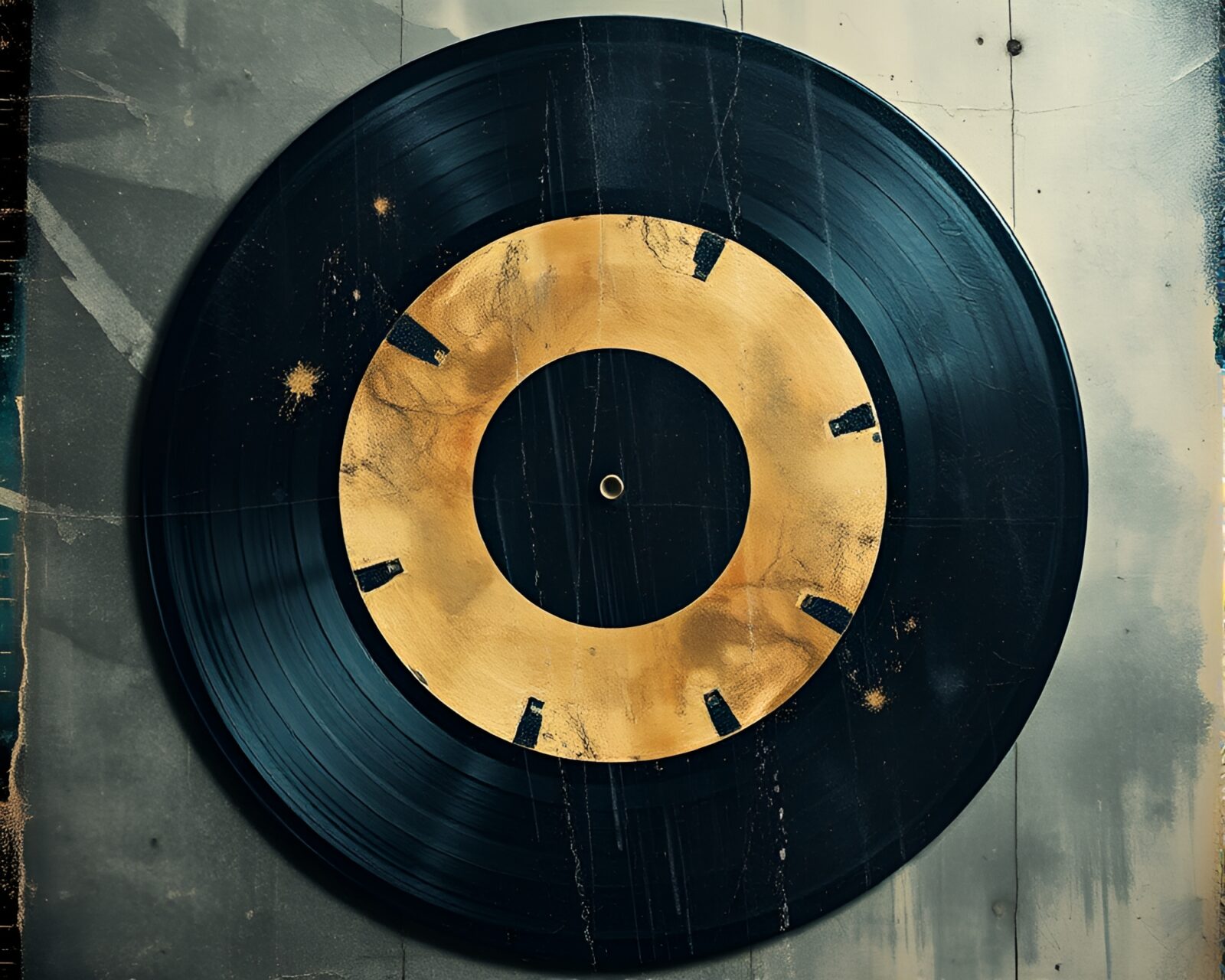 Misty air surrounded vinyl record collage in textured style
