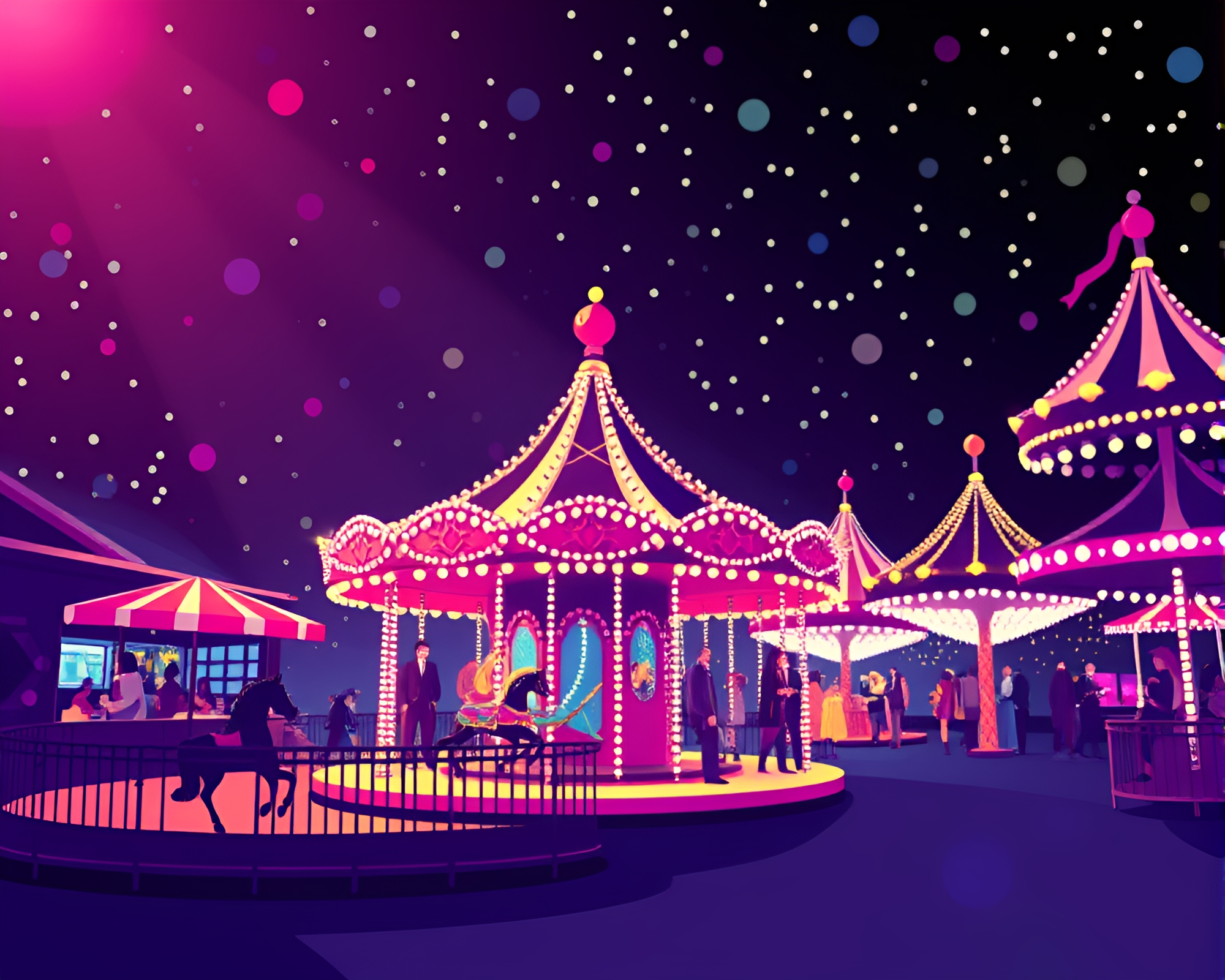 Vibrant Carnival Carousel in Pixel Art Style – free AI stock image