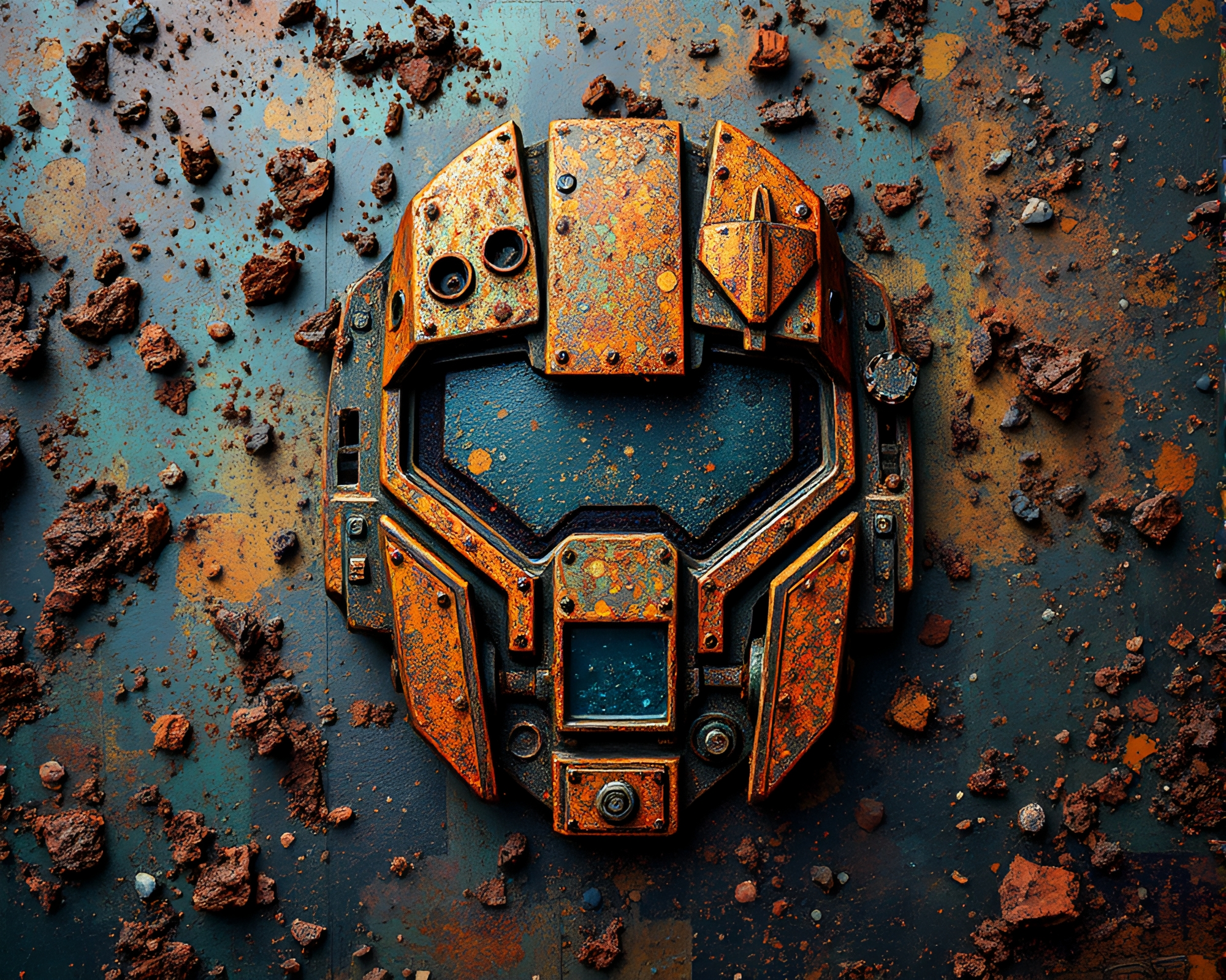 Galactic Battle Mech: Op Art Rust Flake Texture – free AI stock image