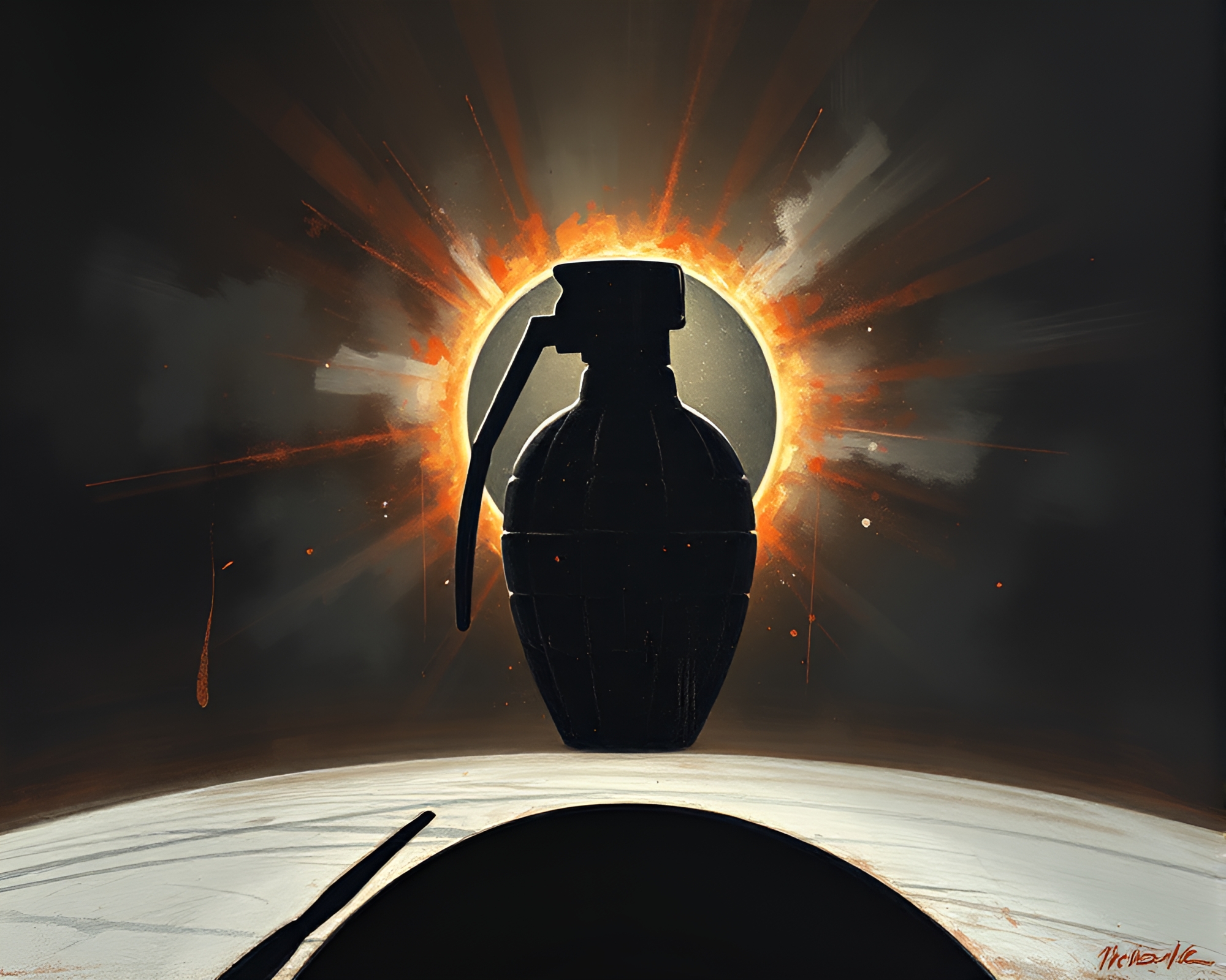Eclipse Shadows: Antimatter Grenade Explosion Off-Center – free AI stock image
