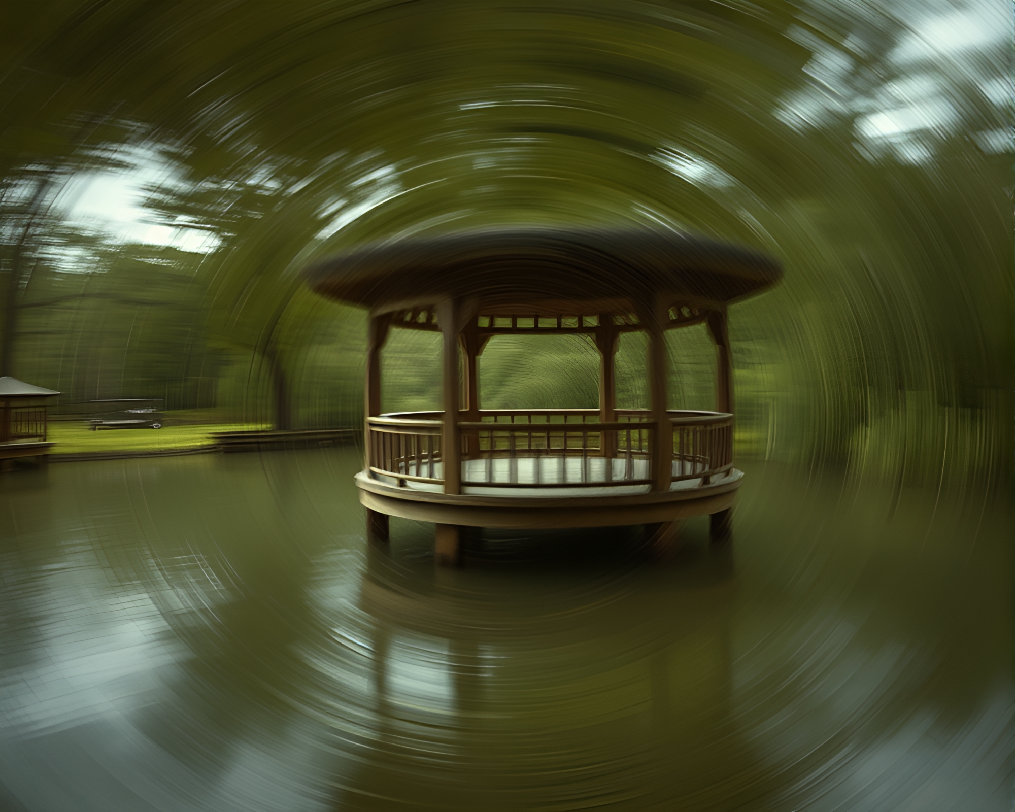 Enigmatic Floating Pavilion: Olive Drab Expressionist Dream – free AI stock image