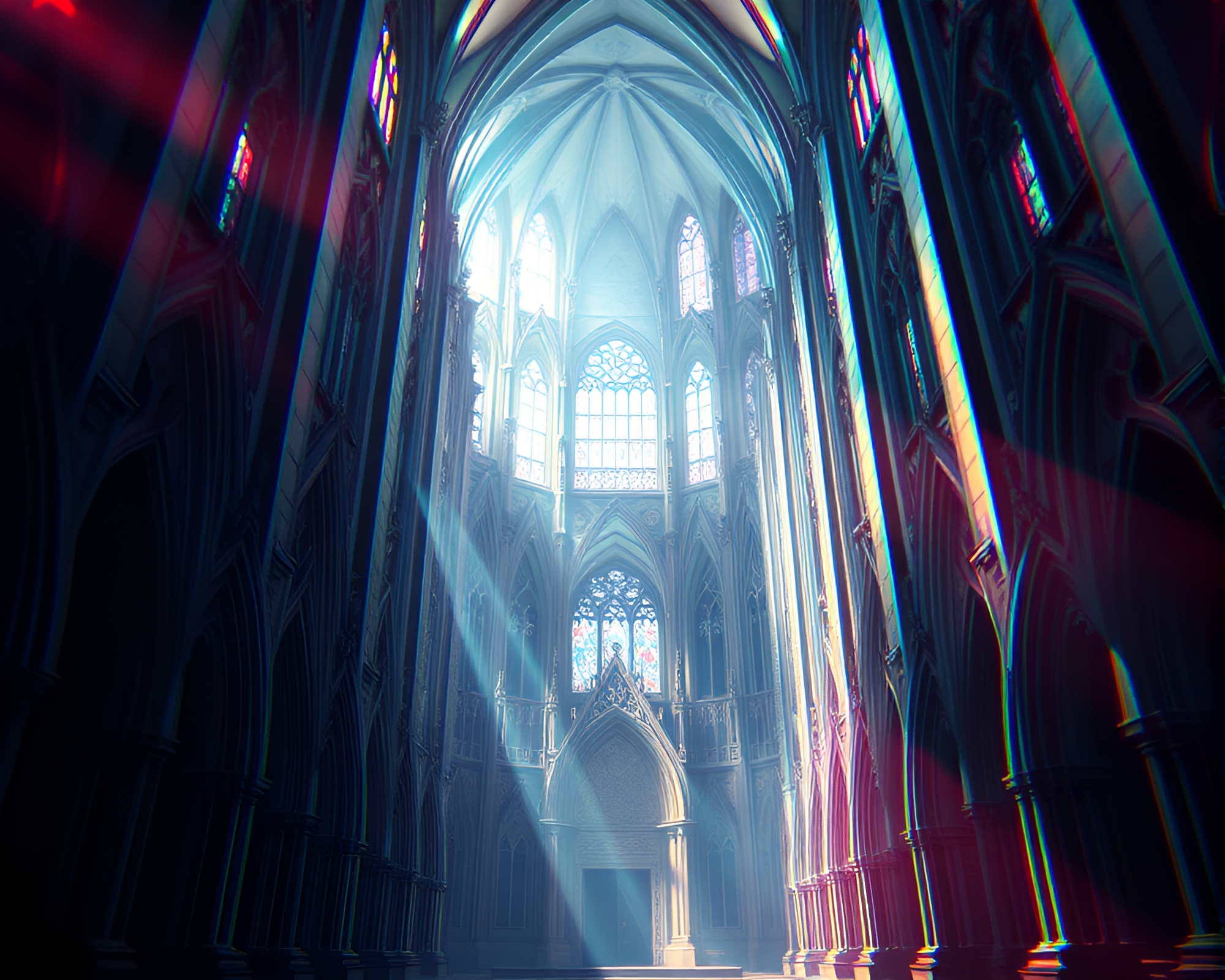 Gothic Cathedral in Chromatic Aberration Fantasy Illustration – free AI stock image